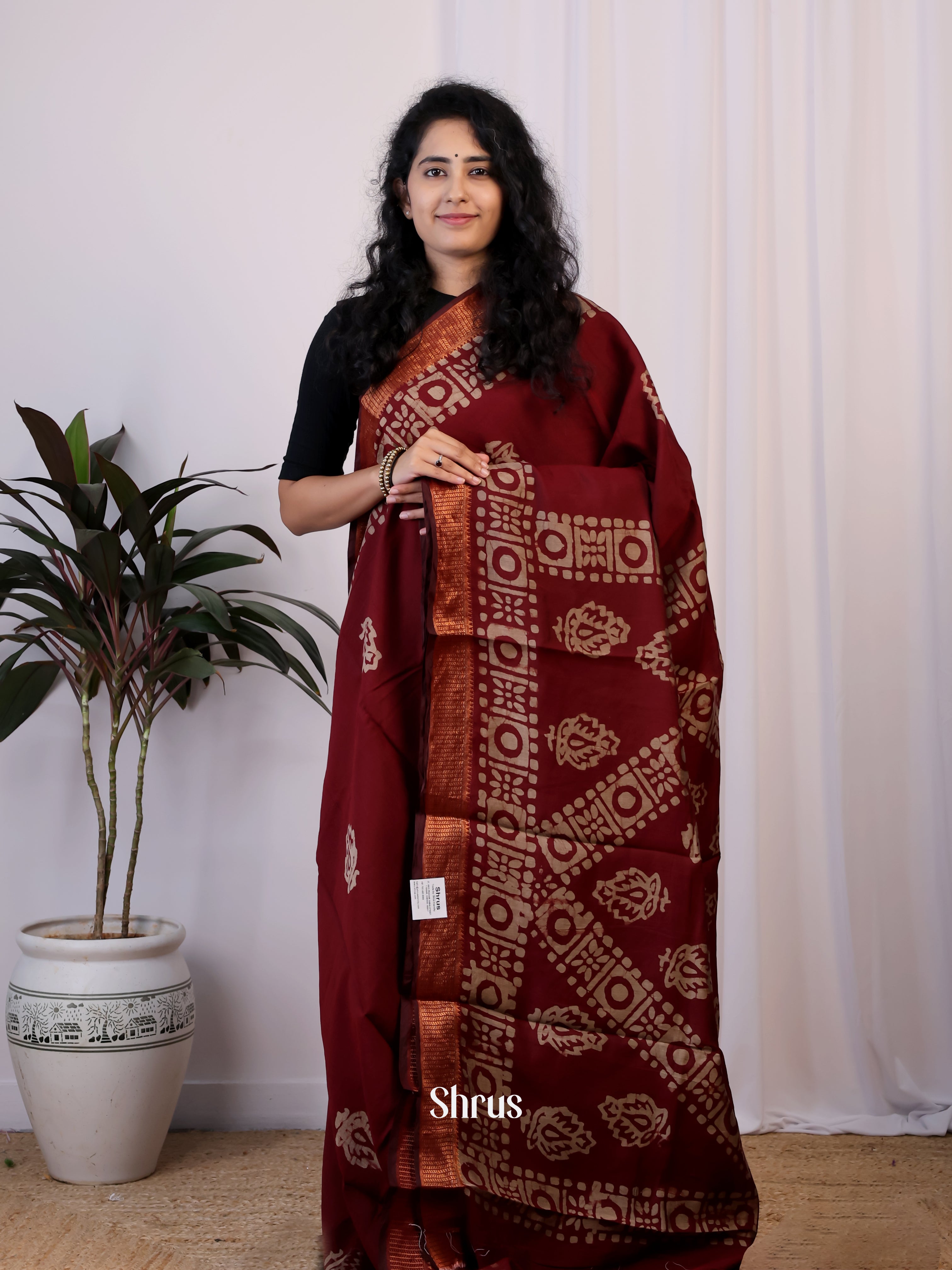 Maroon - Semi Chanderi Saree