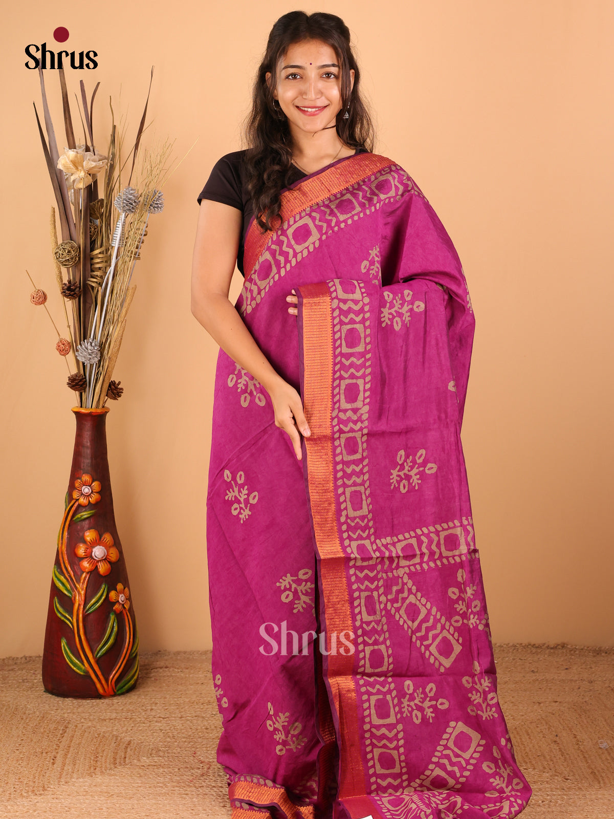 Purple - Semi Chanderi - CIS06136 - Shop on Shrus.com