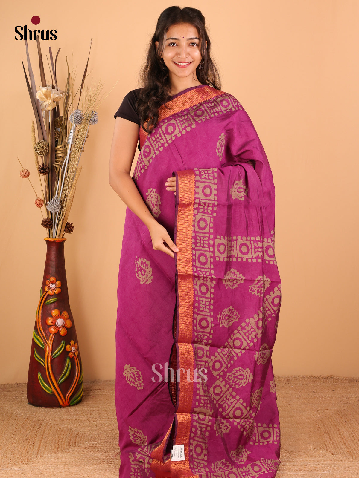 Purple - Semi Chanderi - CIS06137 - Shop on Shrus.com