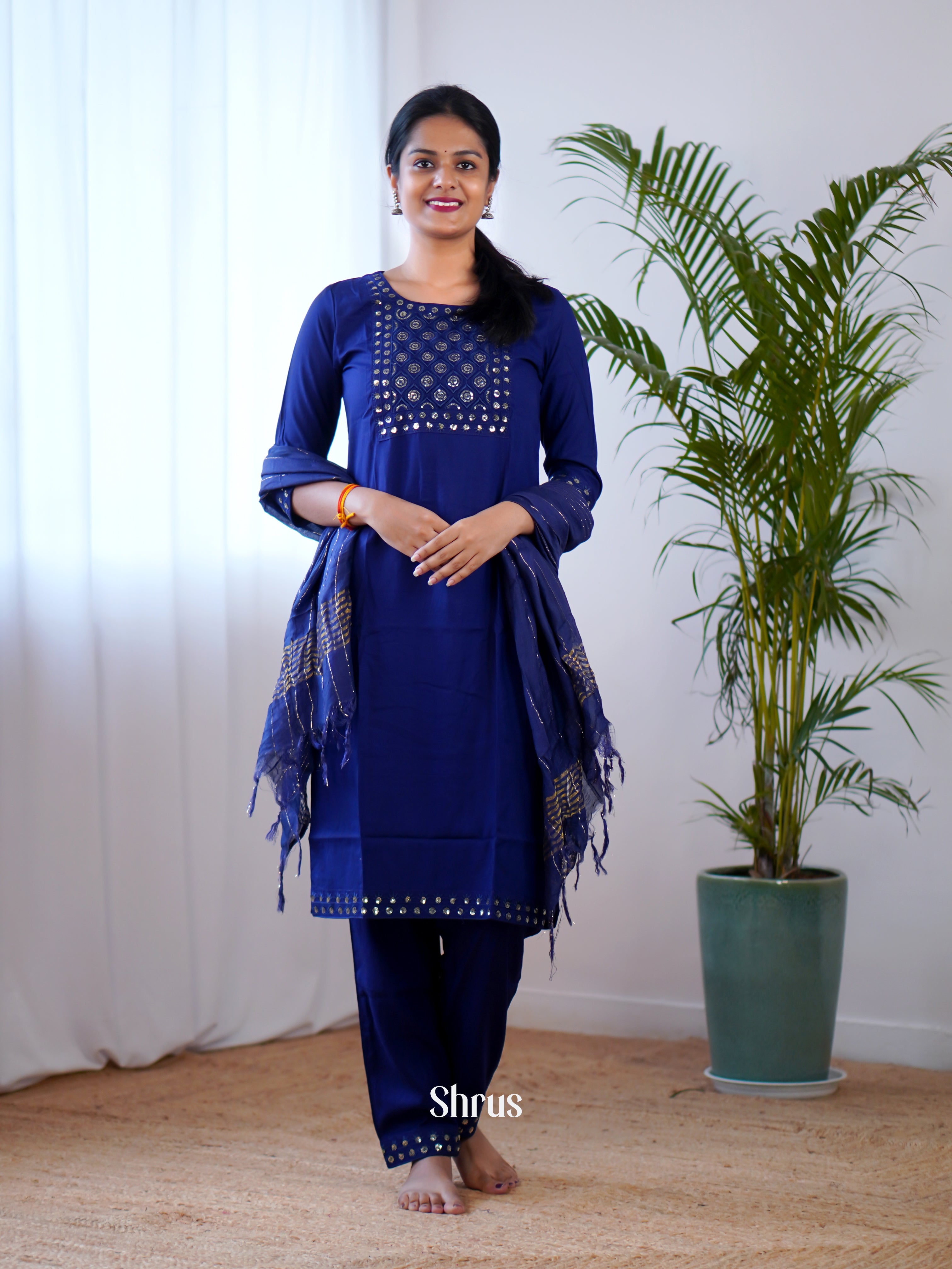 Blue -3pc Sequin embroidery Readymauplode Suits