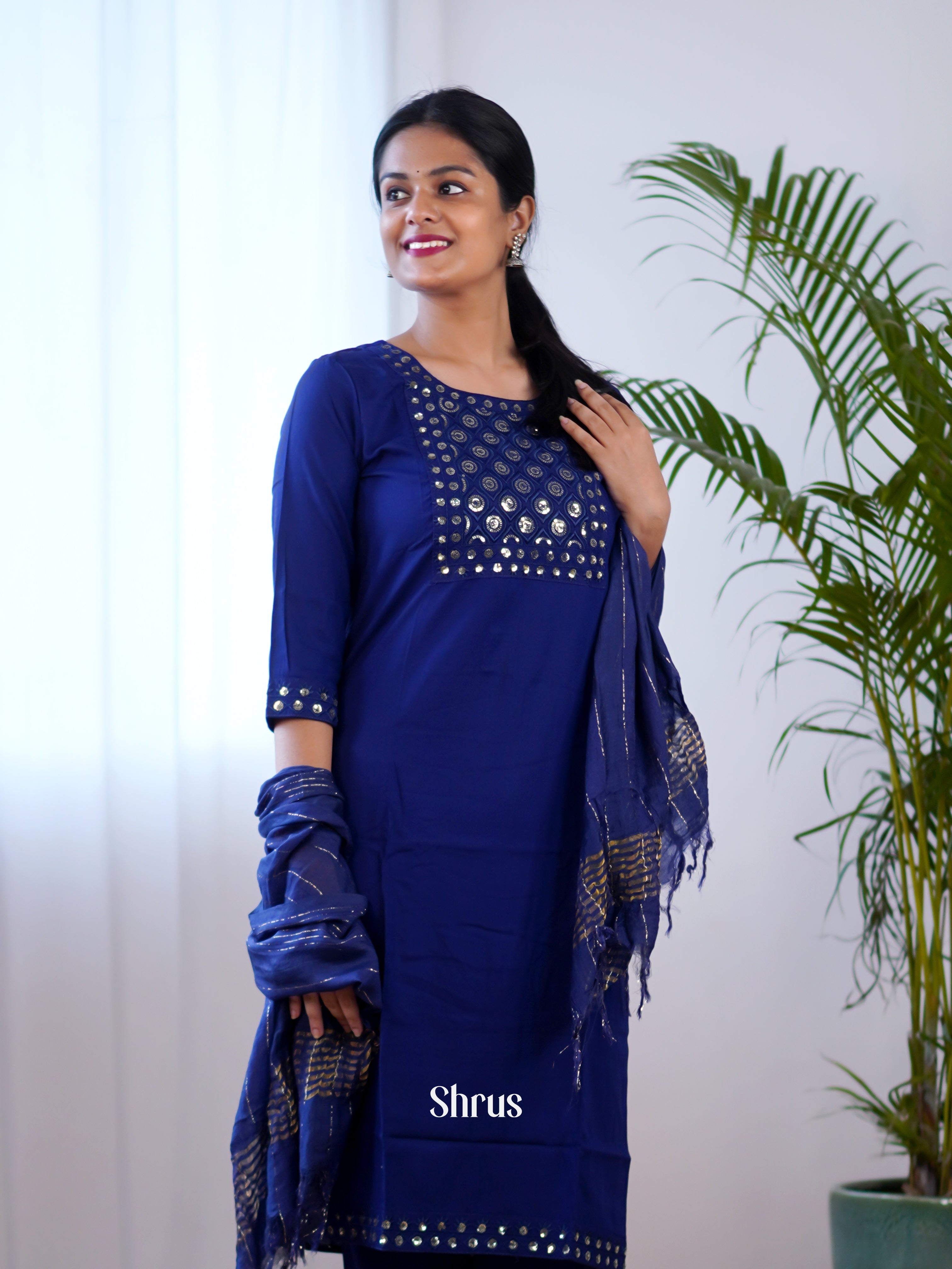 Blue -3pc Sequin embroidery Readymauplode Suits