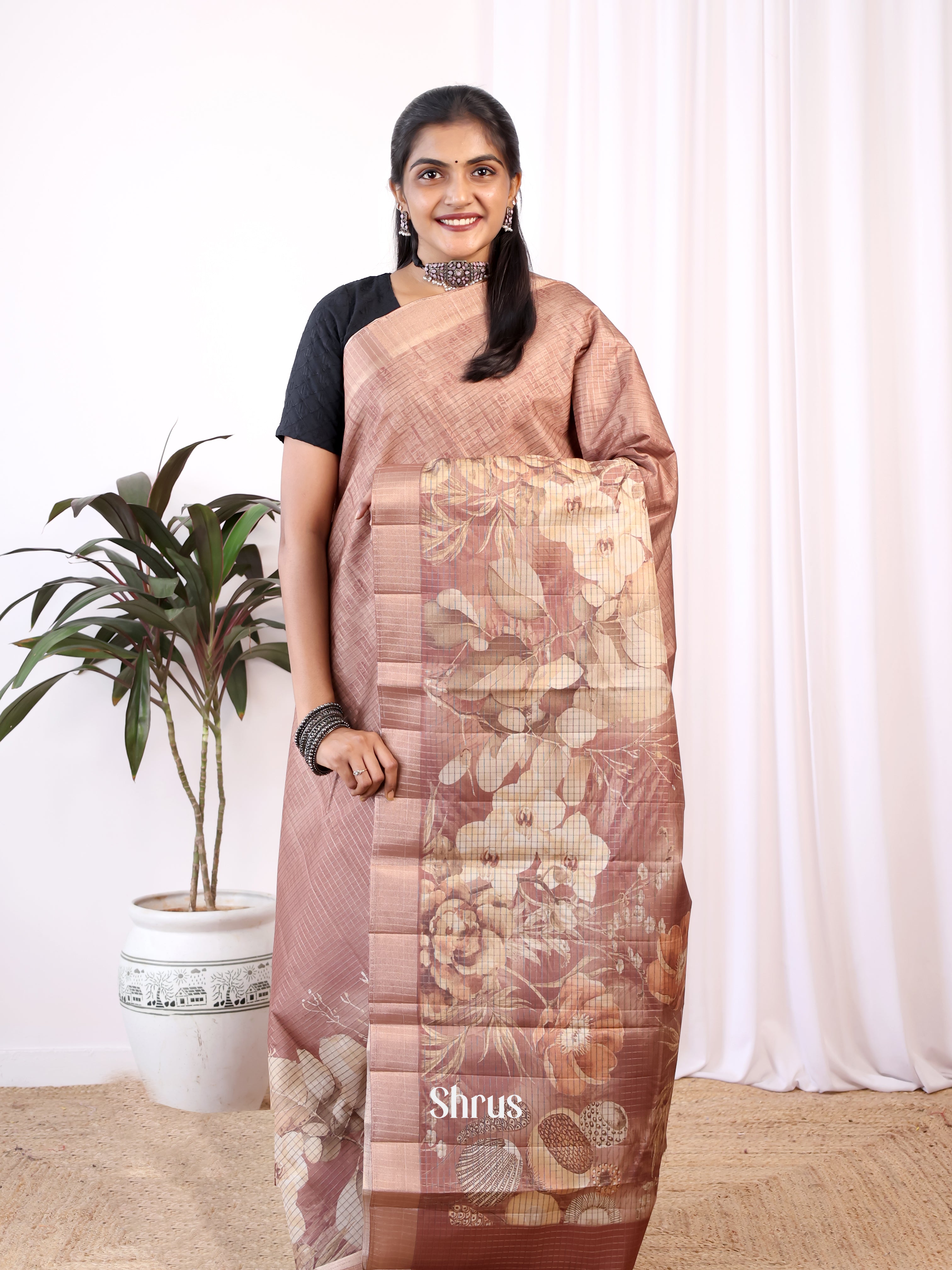 Brown - Semi Tussar Saree