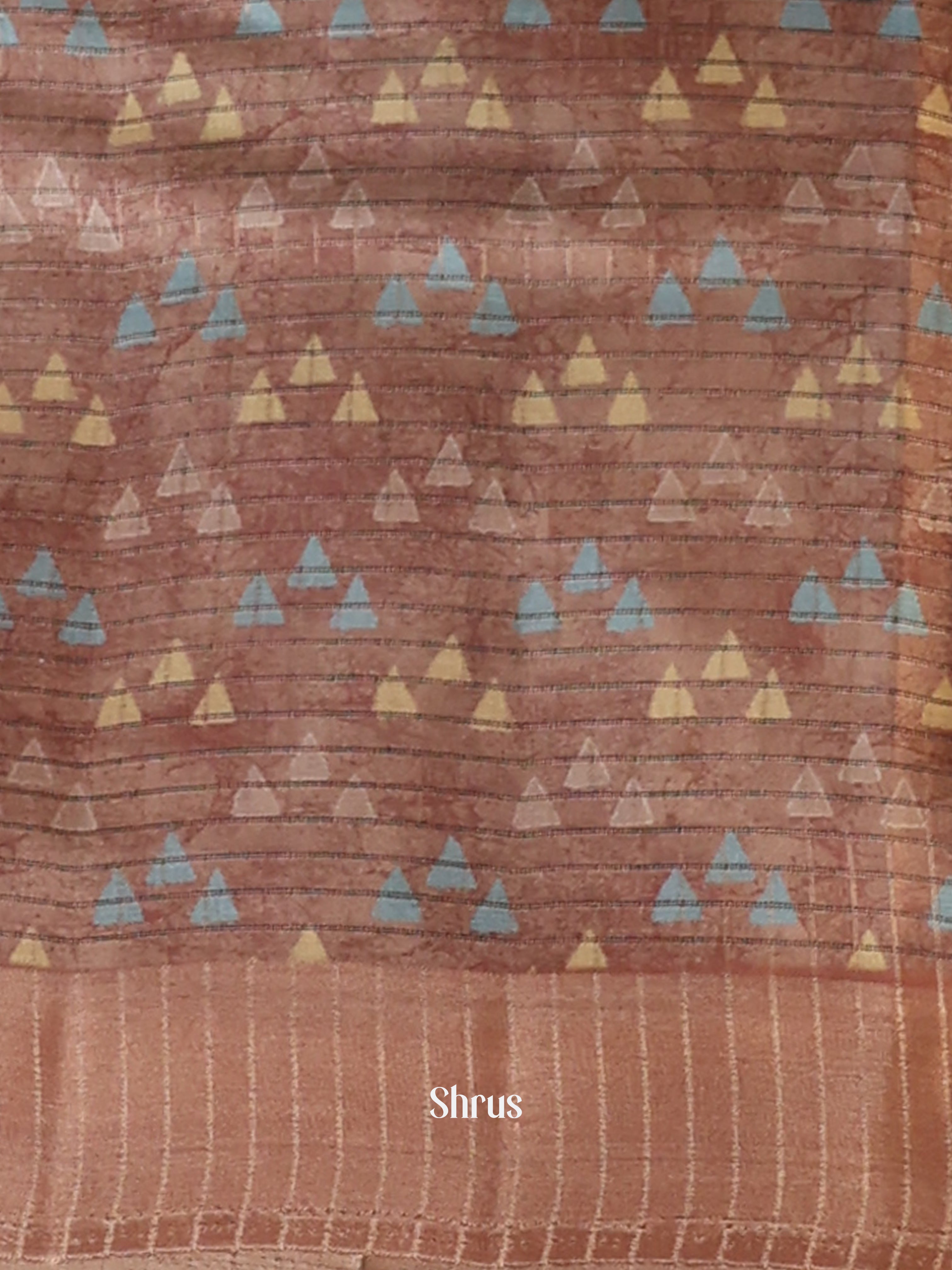 Cream & Brown - Semi Tussar Saree