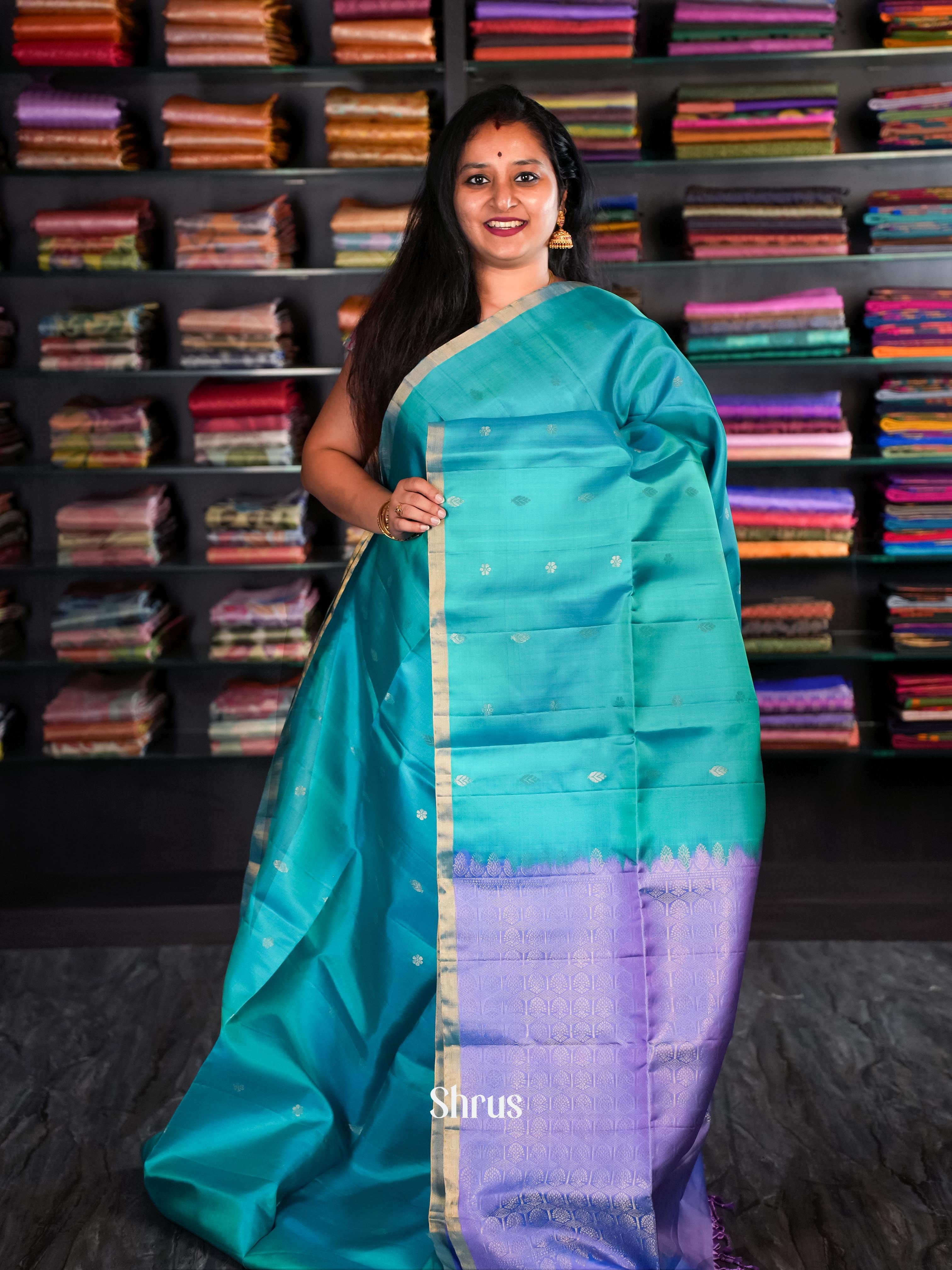 Teal & Purple - Soft Silk Saree