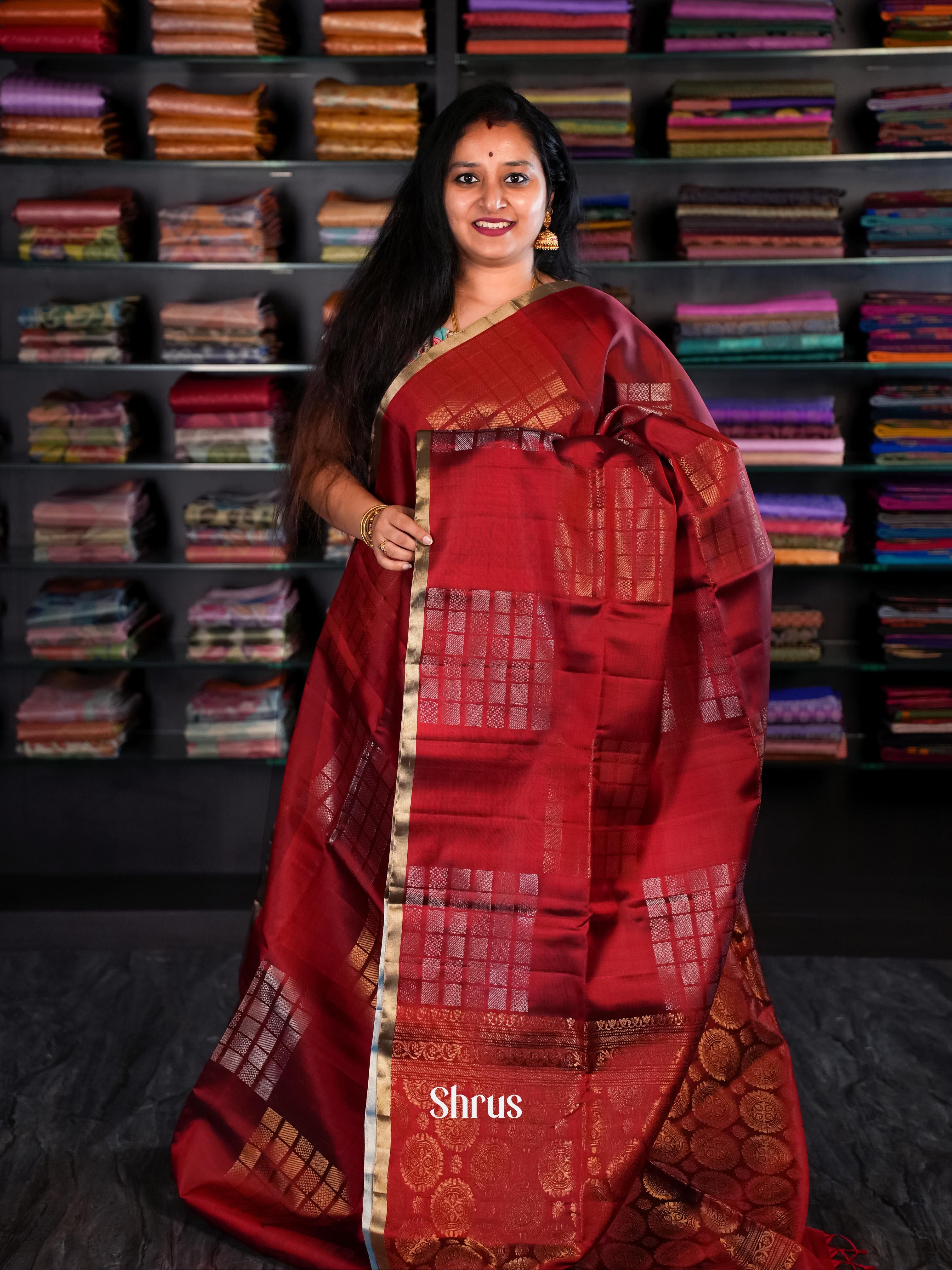 Maroon & Teal - Soft Silk Saree