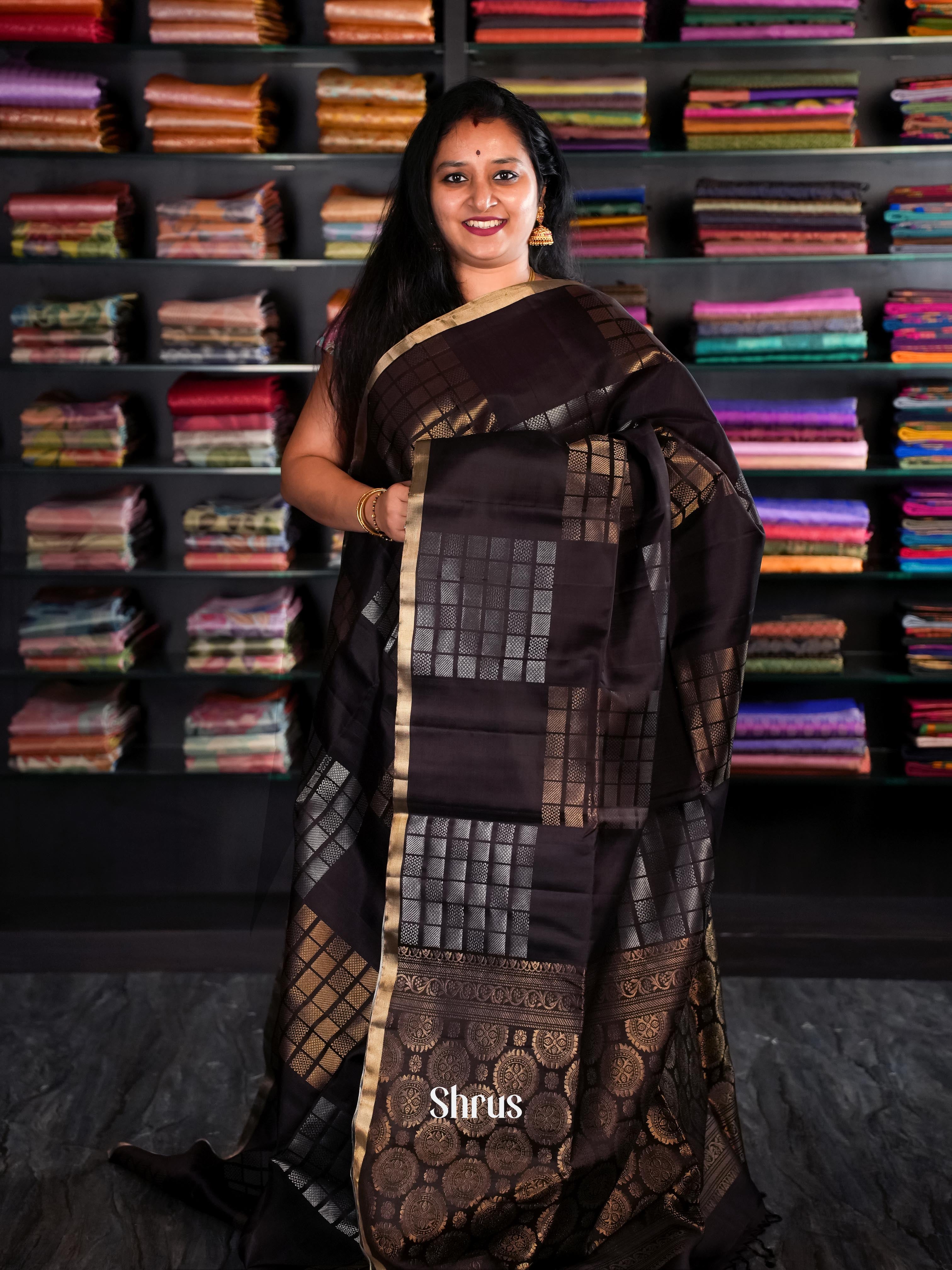 Brown & Teal - Soft Silk Saree