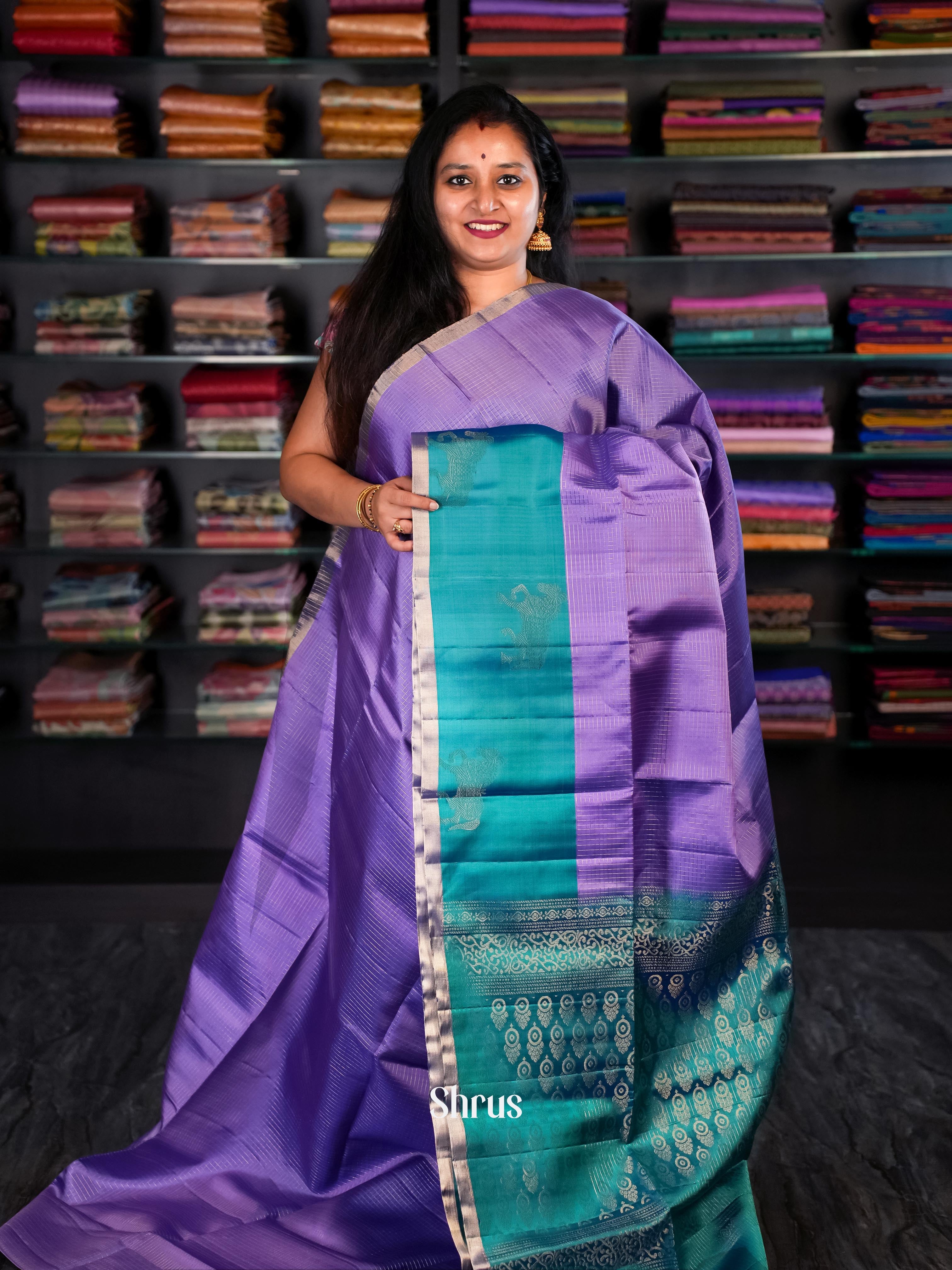 Purple & Green - Soft Silk Saree