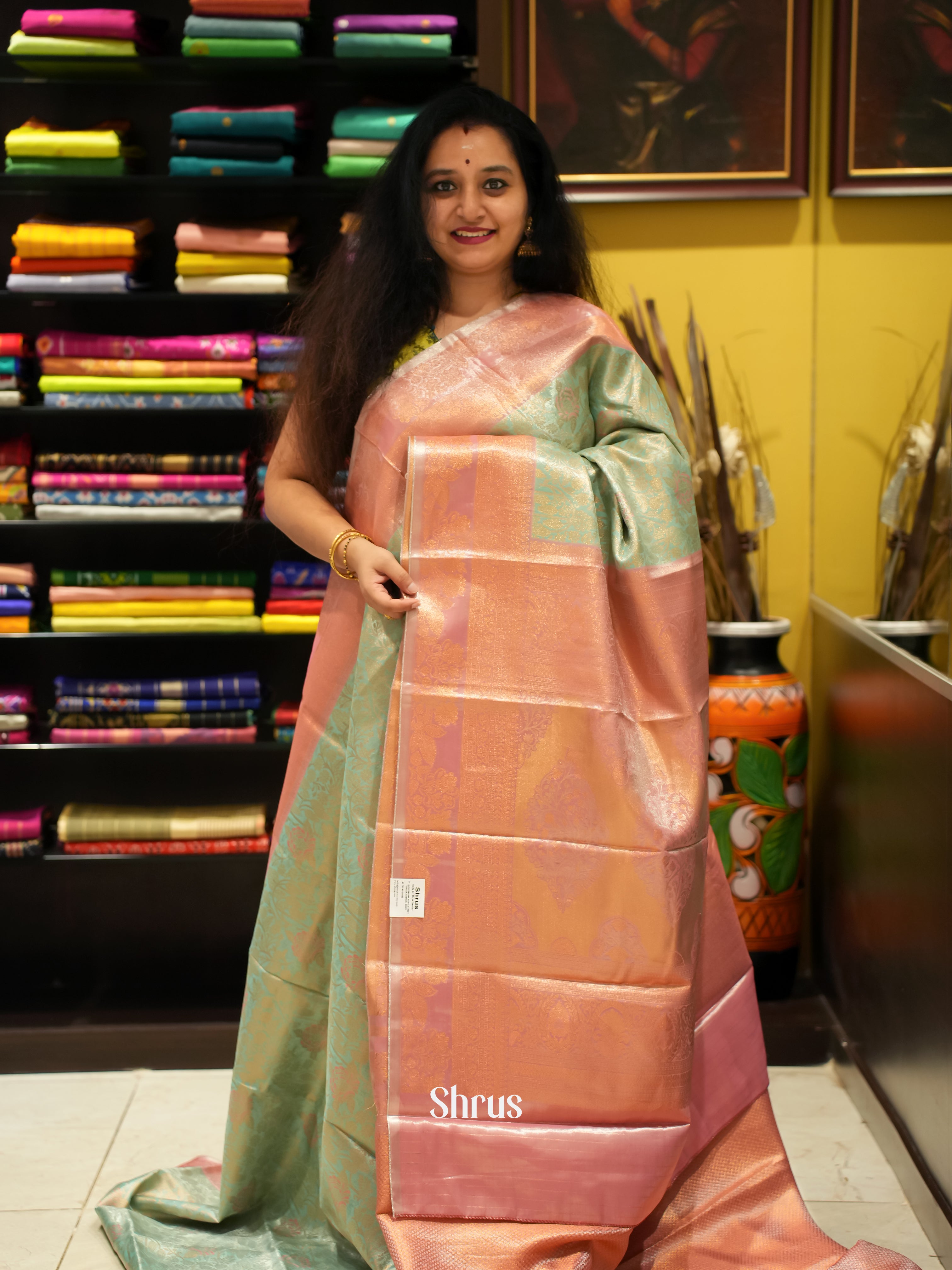 Green & Pink - Kanchipuram-halfpure Saree