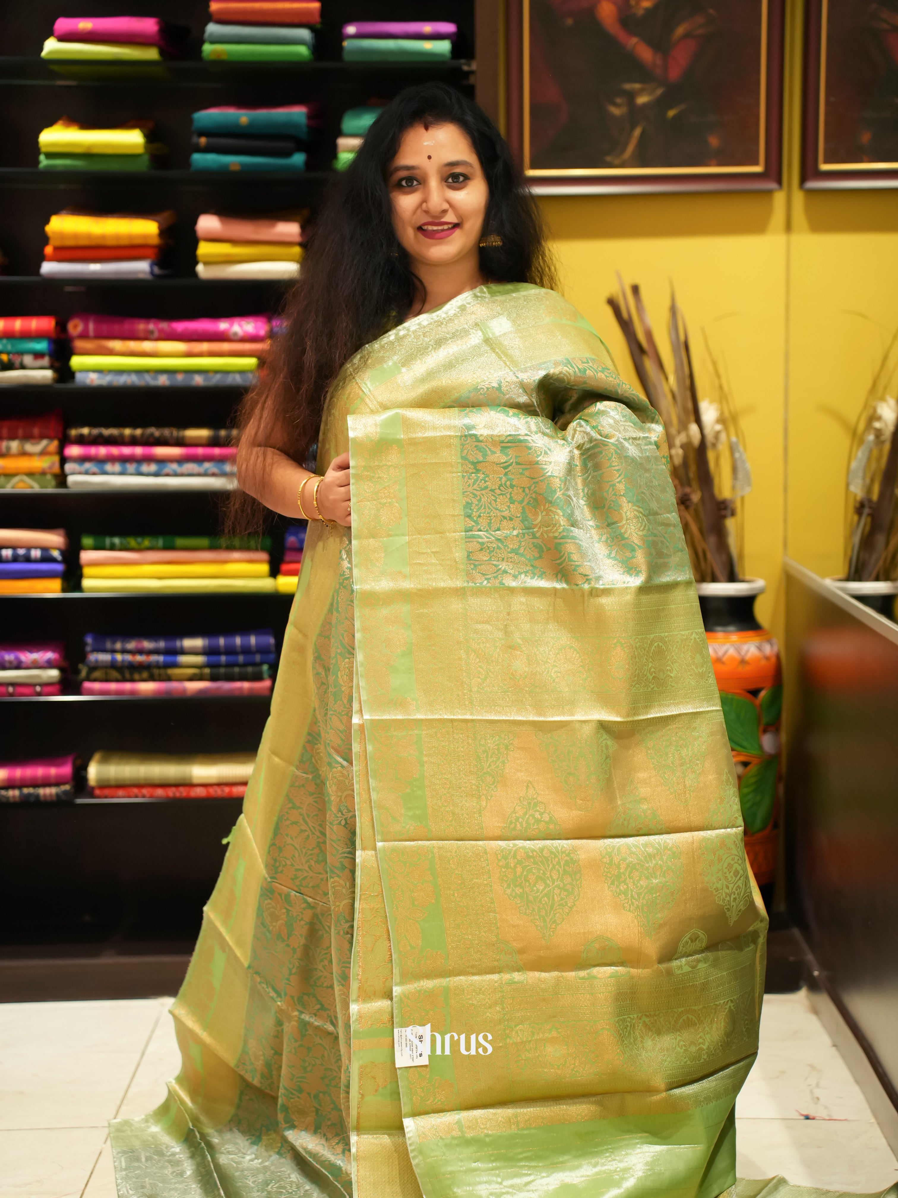 Green & Lite Green - Kanchipuram-halfpure Saree