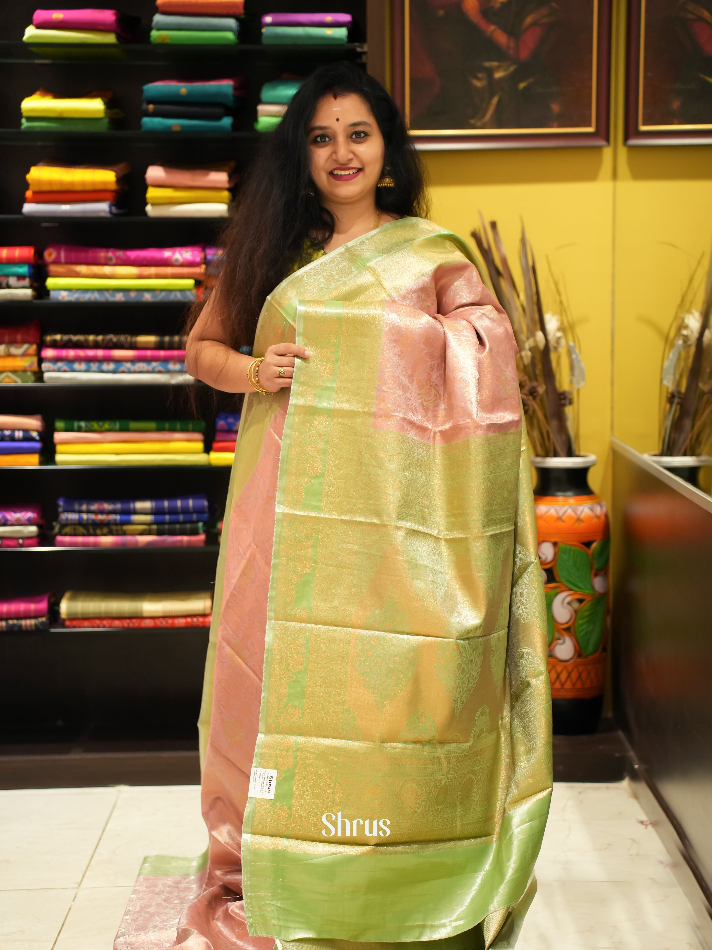 Pink & Green- Kanchipuram-halfpure Saree