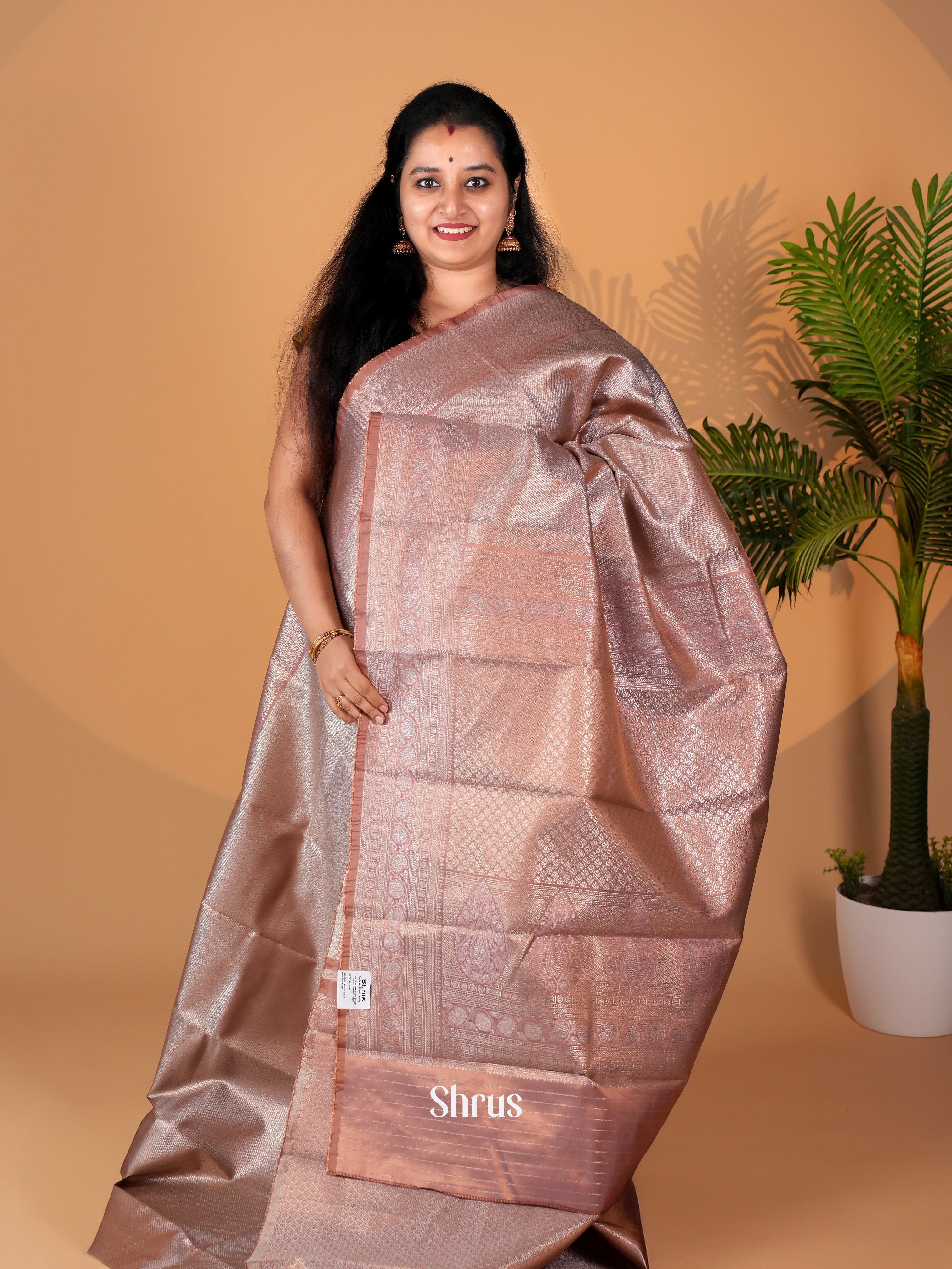 Brown - Kanchipuram-halfpure Saree