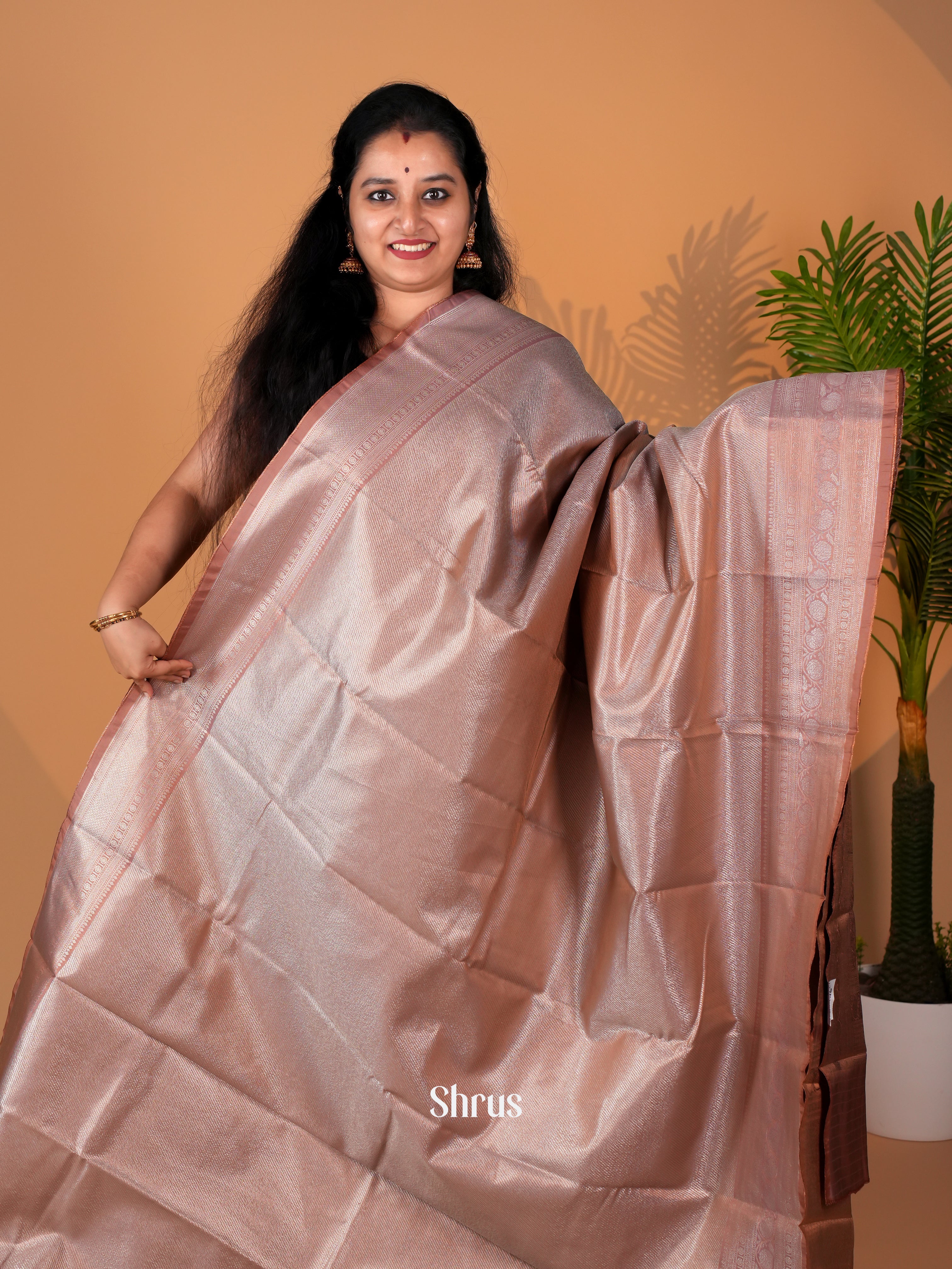 Brown - Kanchipuram-halfpure Saree