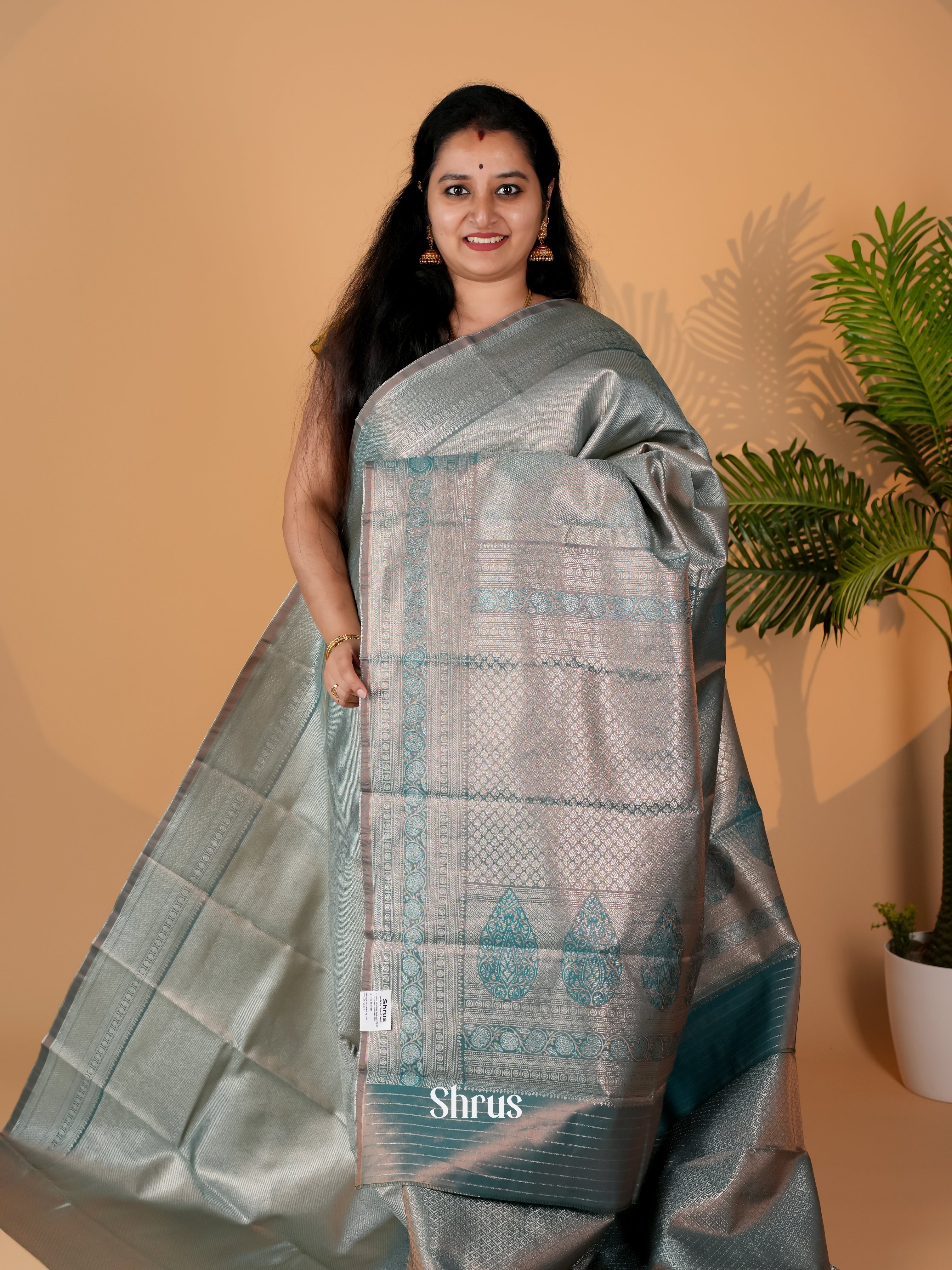 Blue - Kanchipuram-halfpure Saree