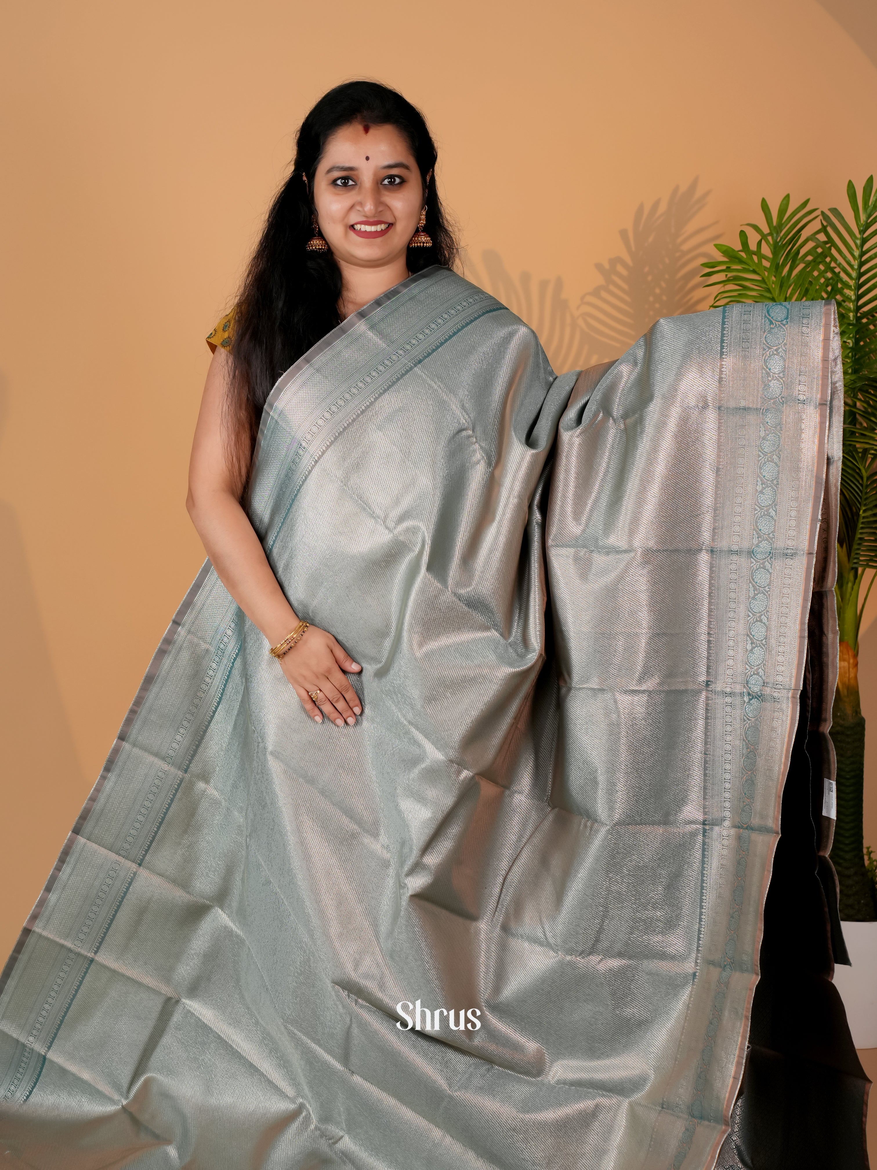 Blue - Kanchipuram-halfpure Saree