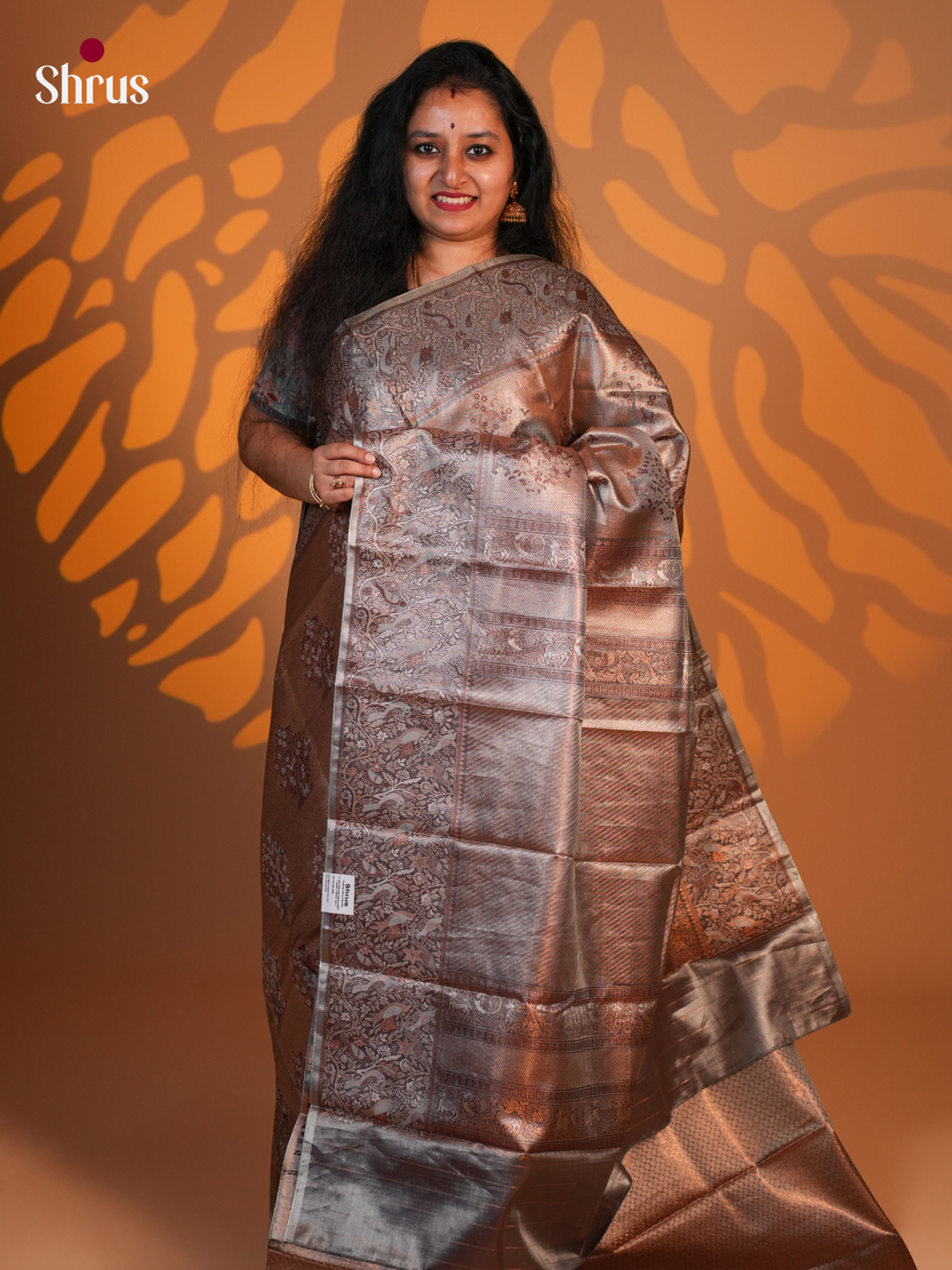 Brown - Kanchipuram-halfpure Saree