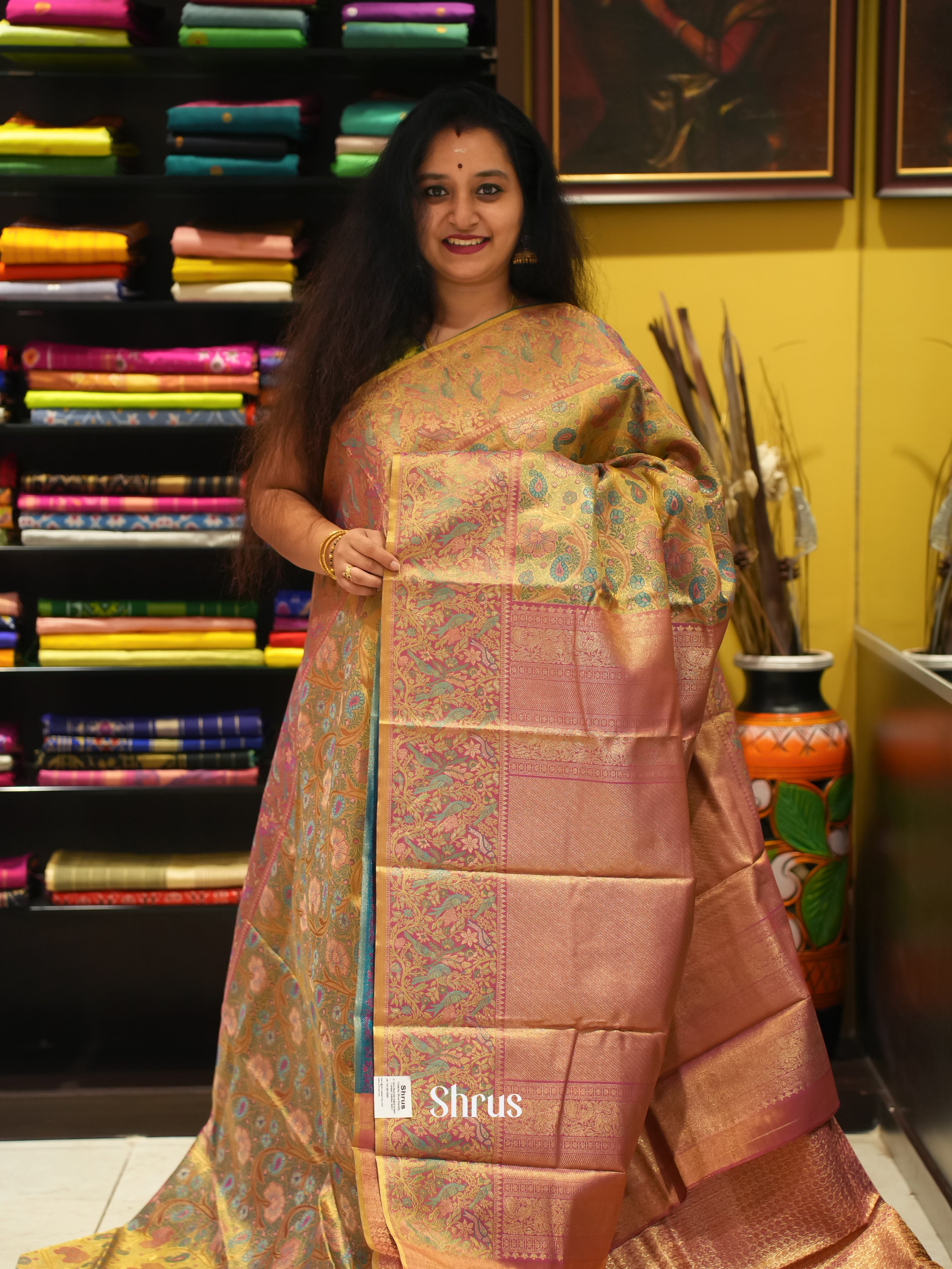 Green & Pink - Kanchipuram-halfpure Saree