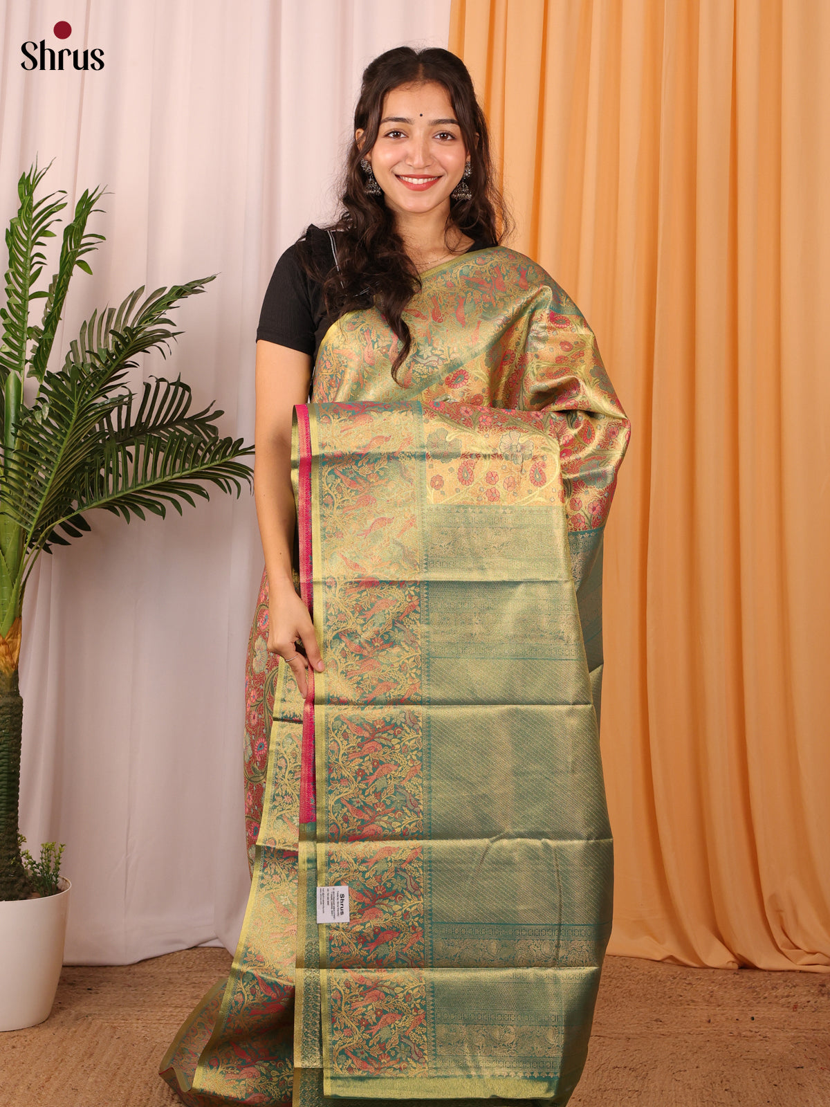 Golden - Kanchipuram-halfpure Saree