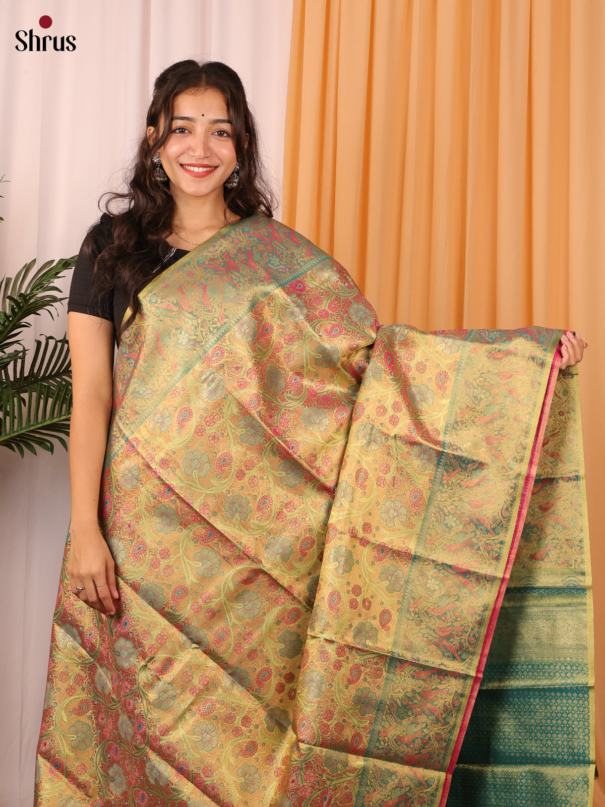 Golden - Kanchipuram-halfpure Saree