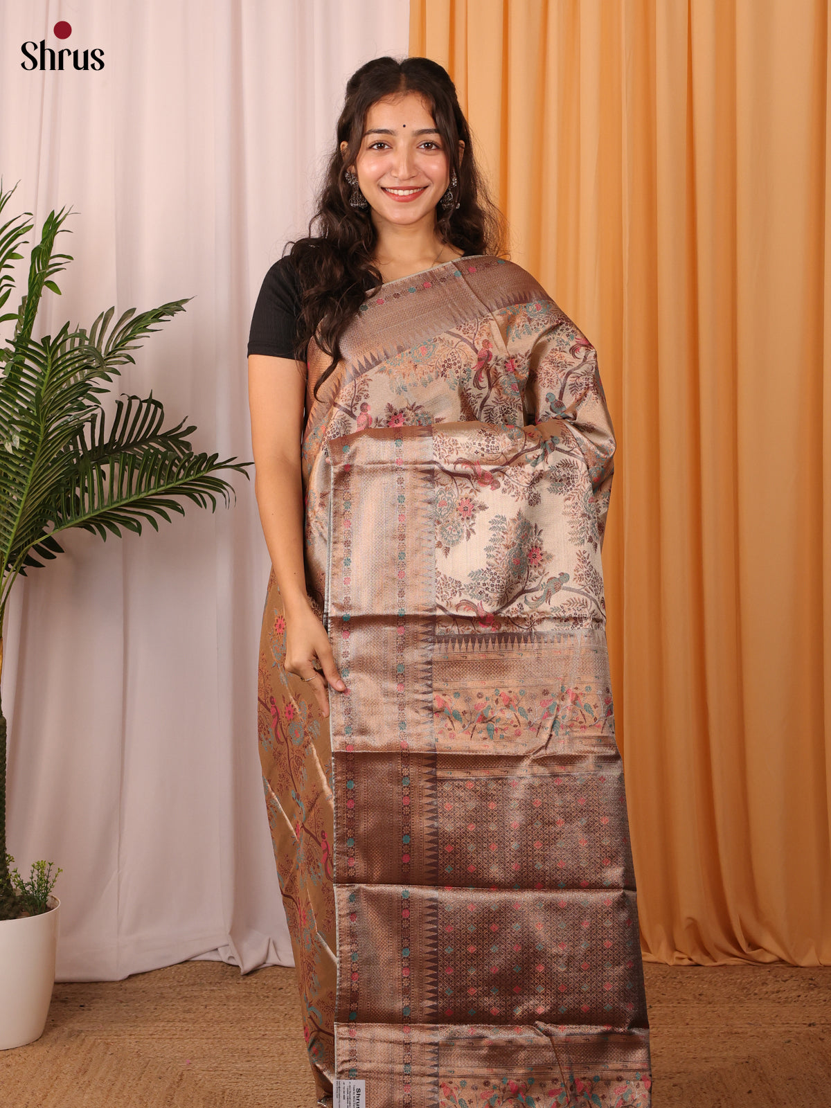 Earthy Brown - Kanchipuram-halfpure Saree