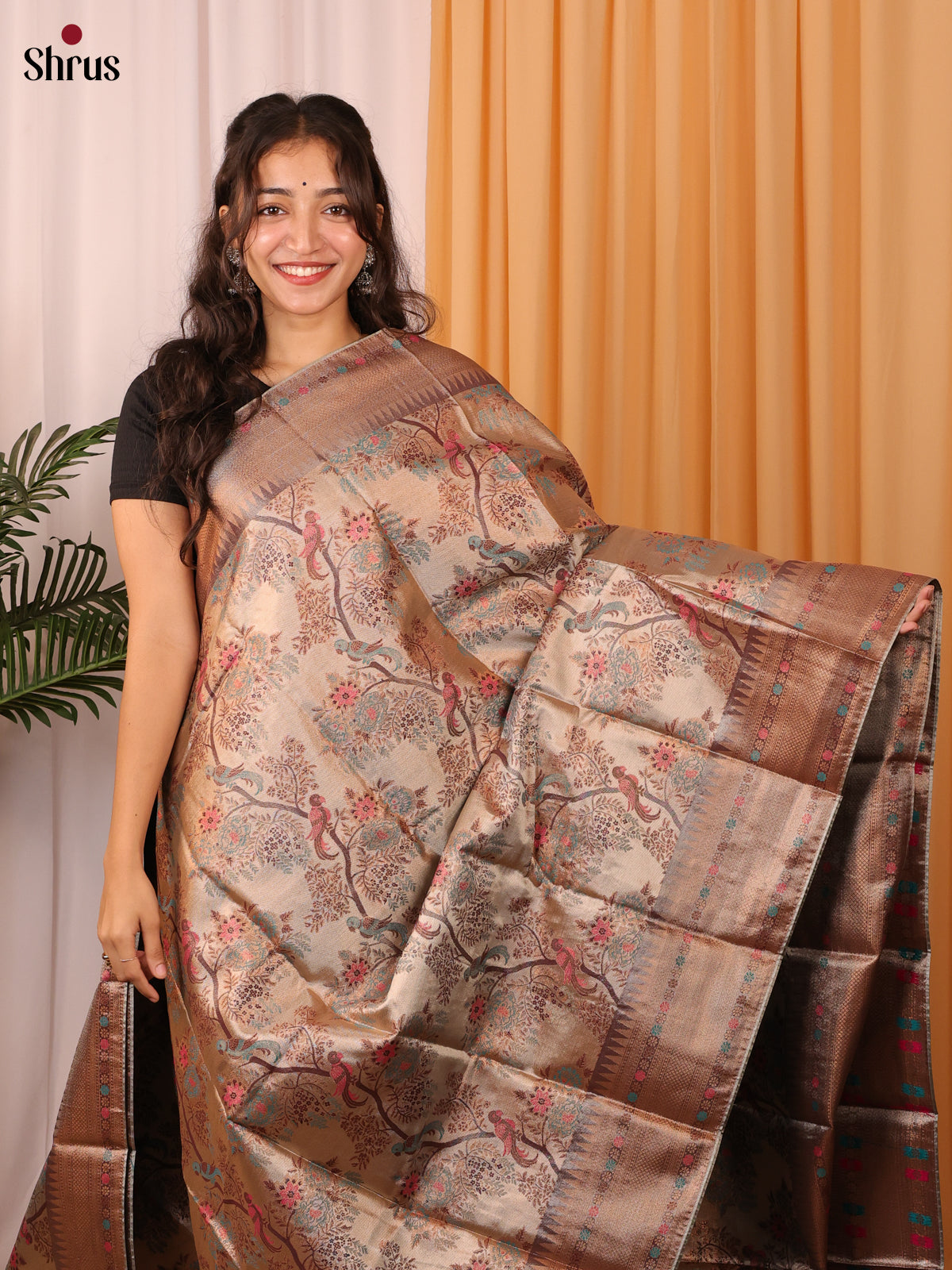 Earthy Brown - Kanchipuram-halfpure Saree