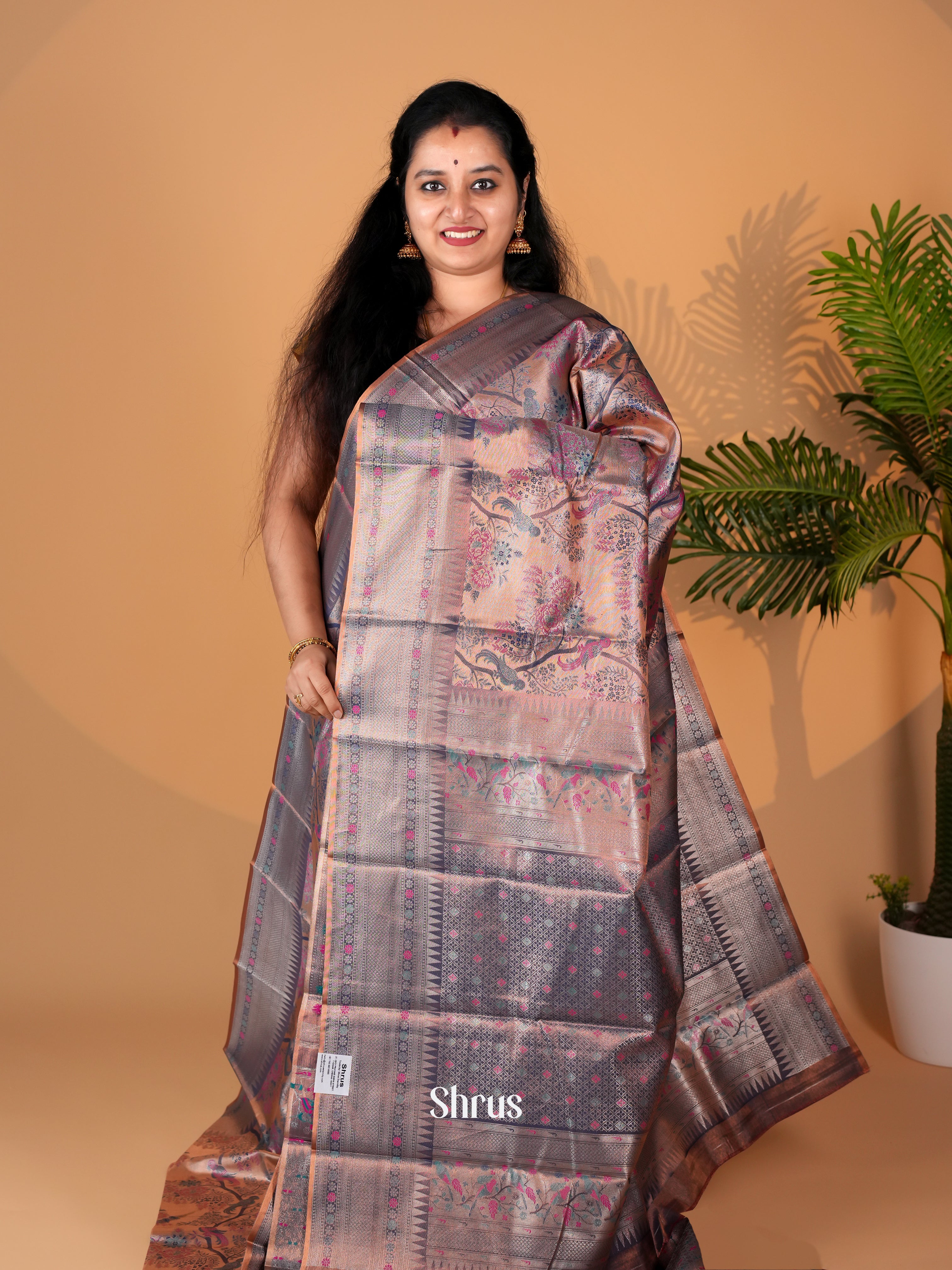 Brown - Kanchipuram-halfpure Saree