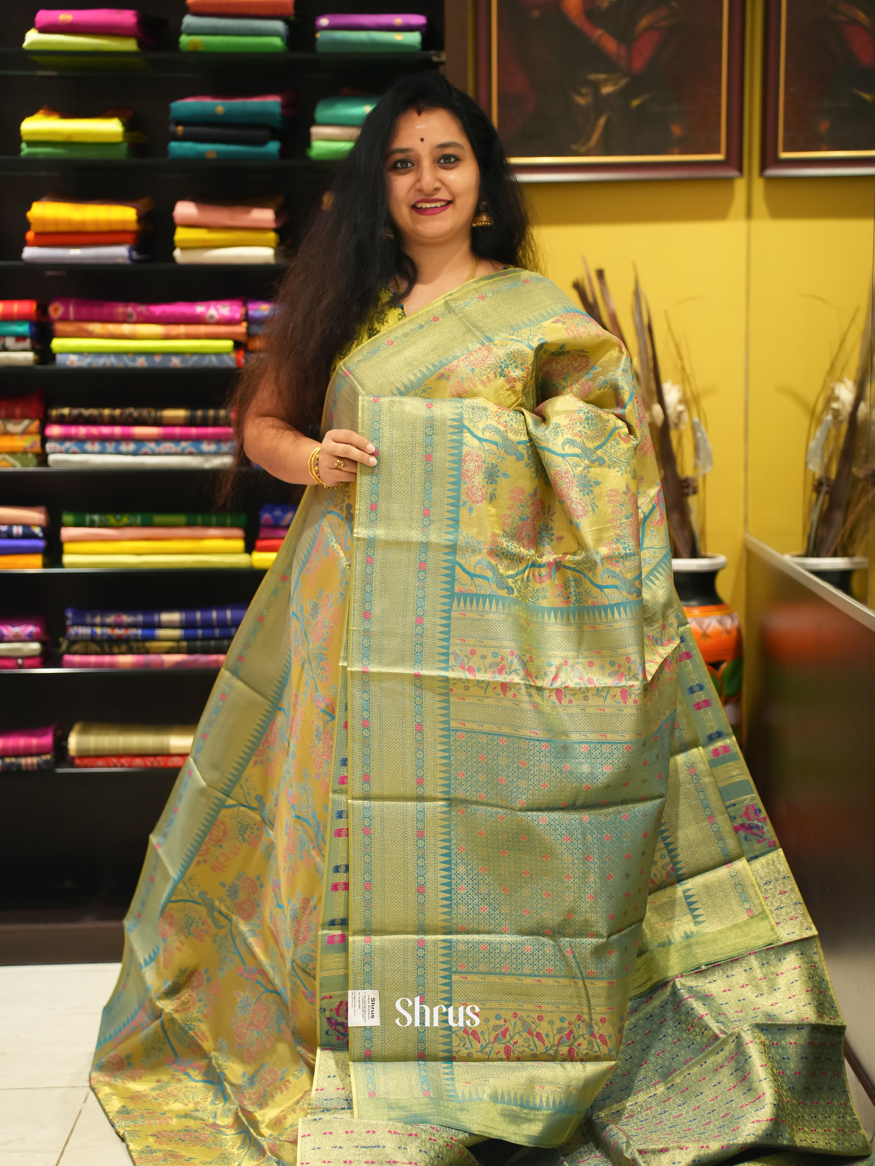 Green & Blue- Kanchipuram-halfpure Saree