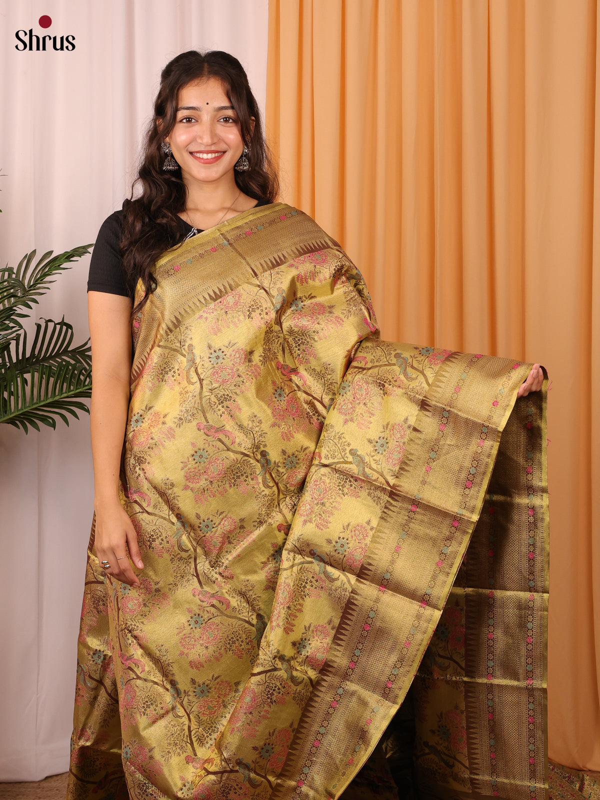 Golden - Kanchipuram-halfpure Saree