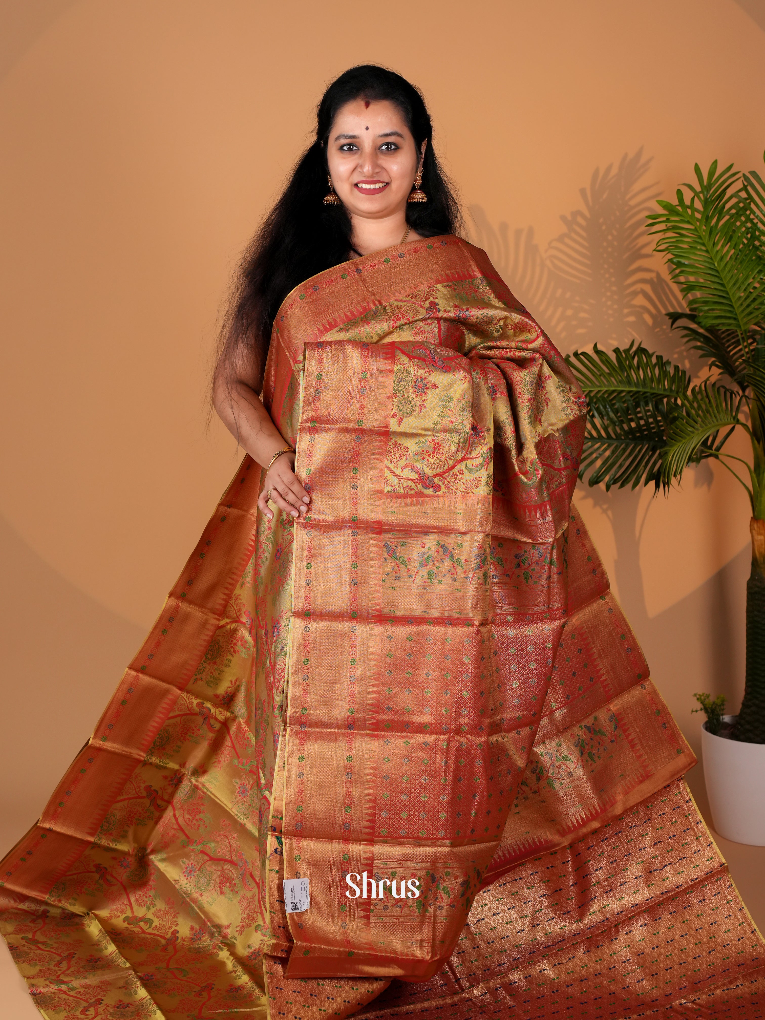 Gold & Red - Kanchipuram-halfpure Saree