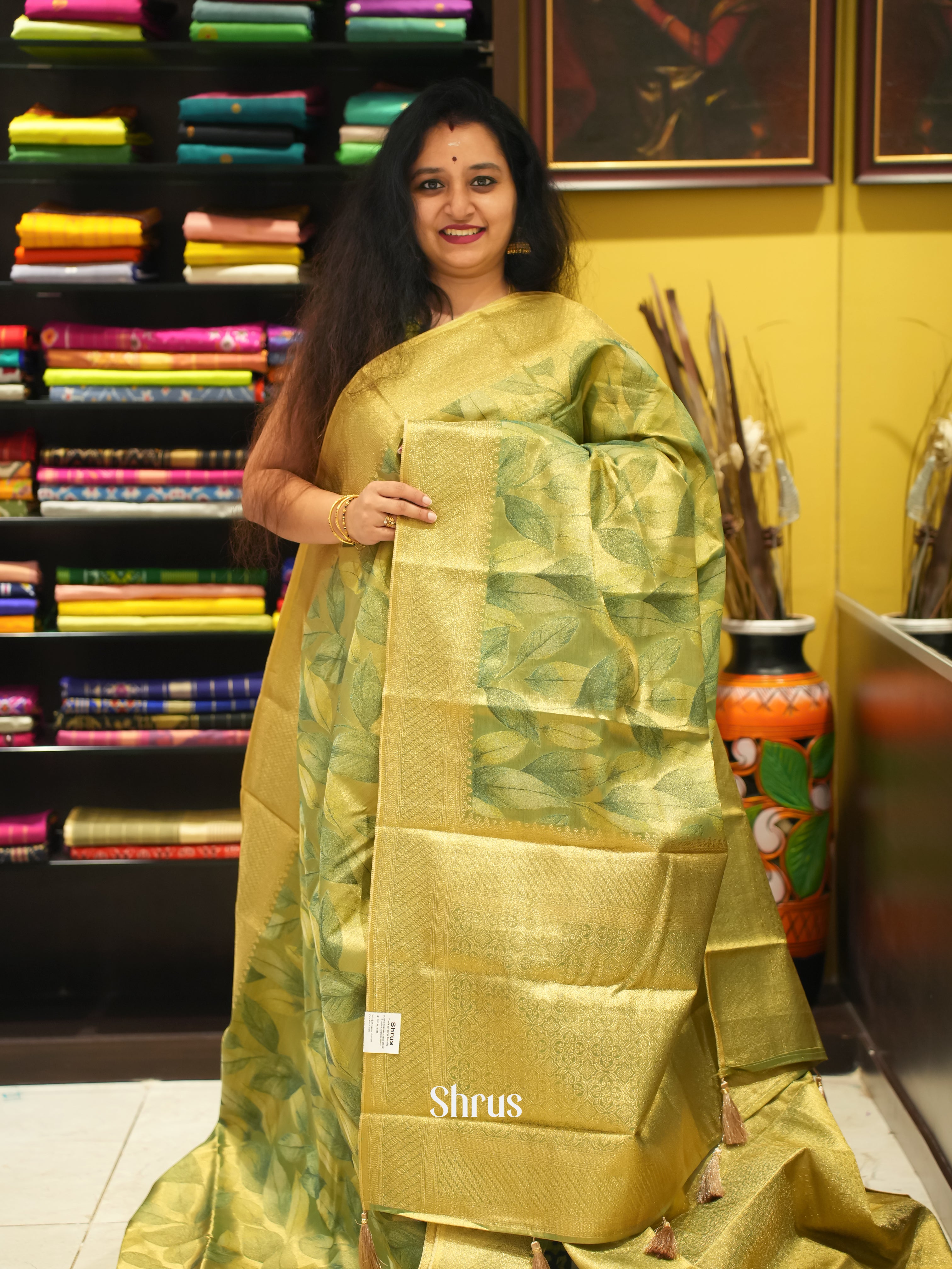 Green & Gold - Kanchipuram-halfpure Saree