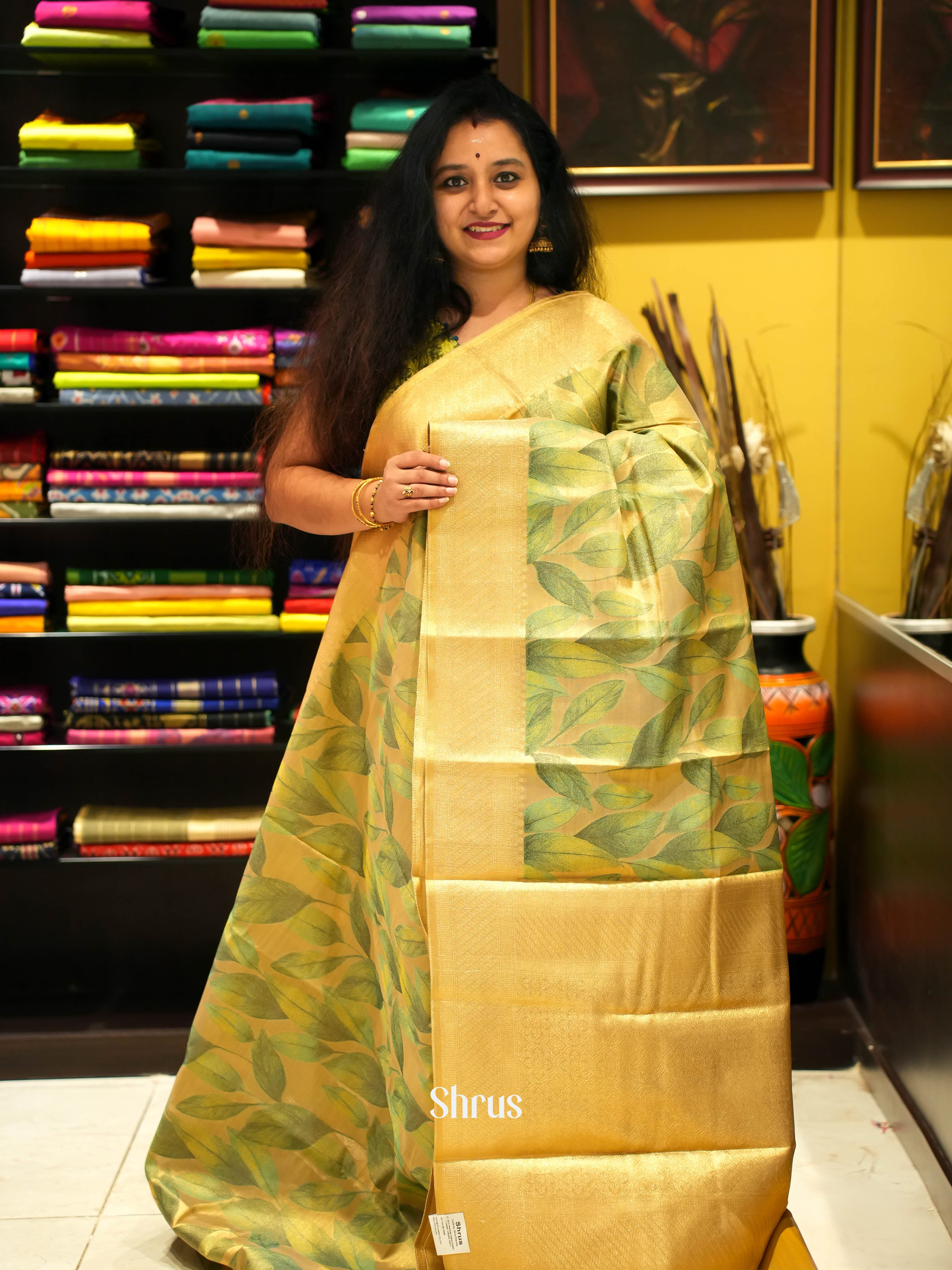 Gold & Green - Kanchipuram-halfpure Saree