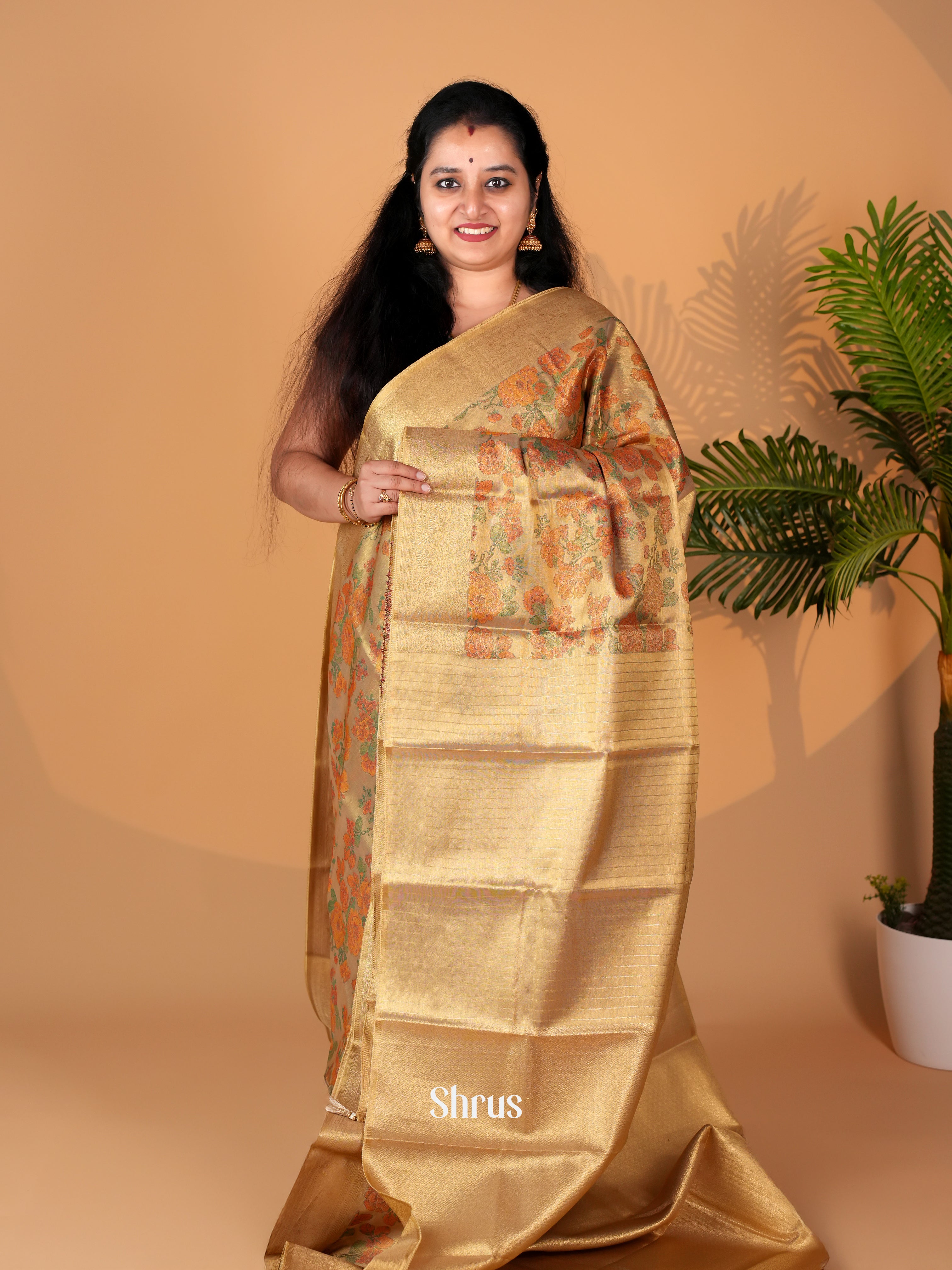 Gold - Kanchipuram-halfpure Saree