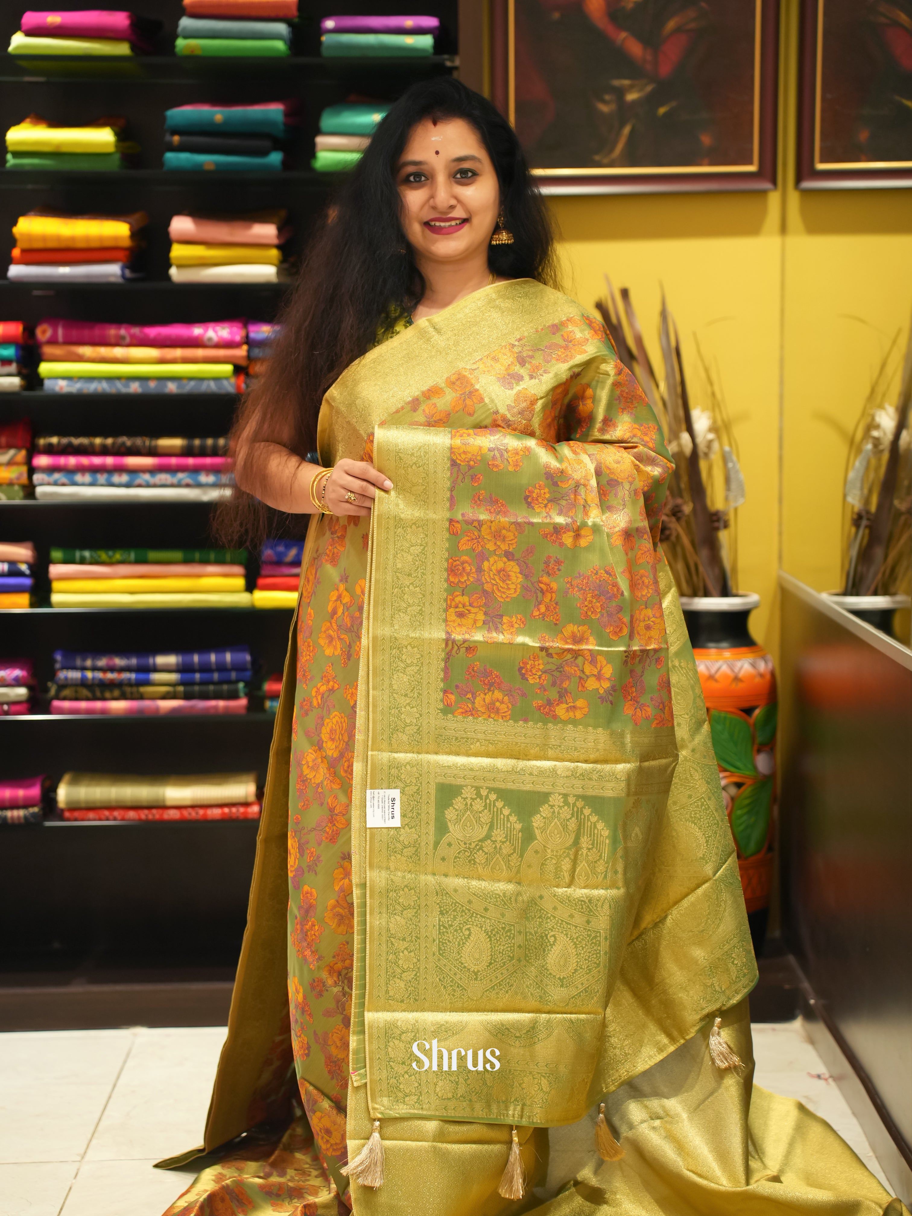 Green- Kanchipuram-halfpure Saree