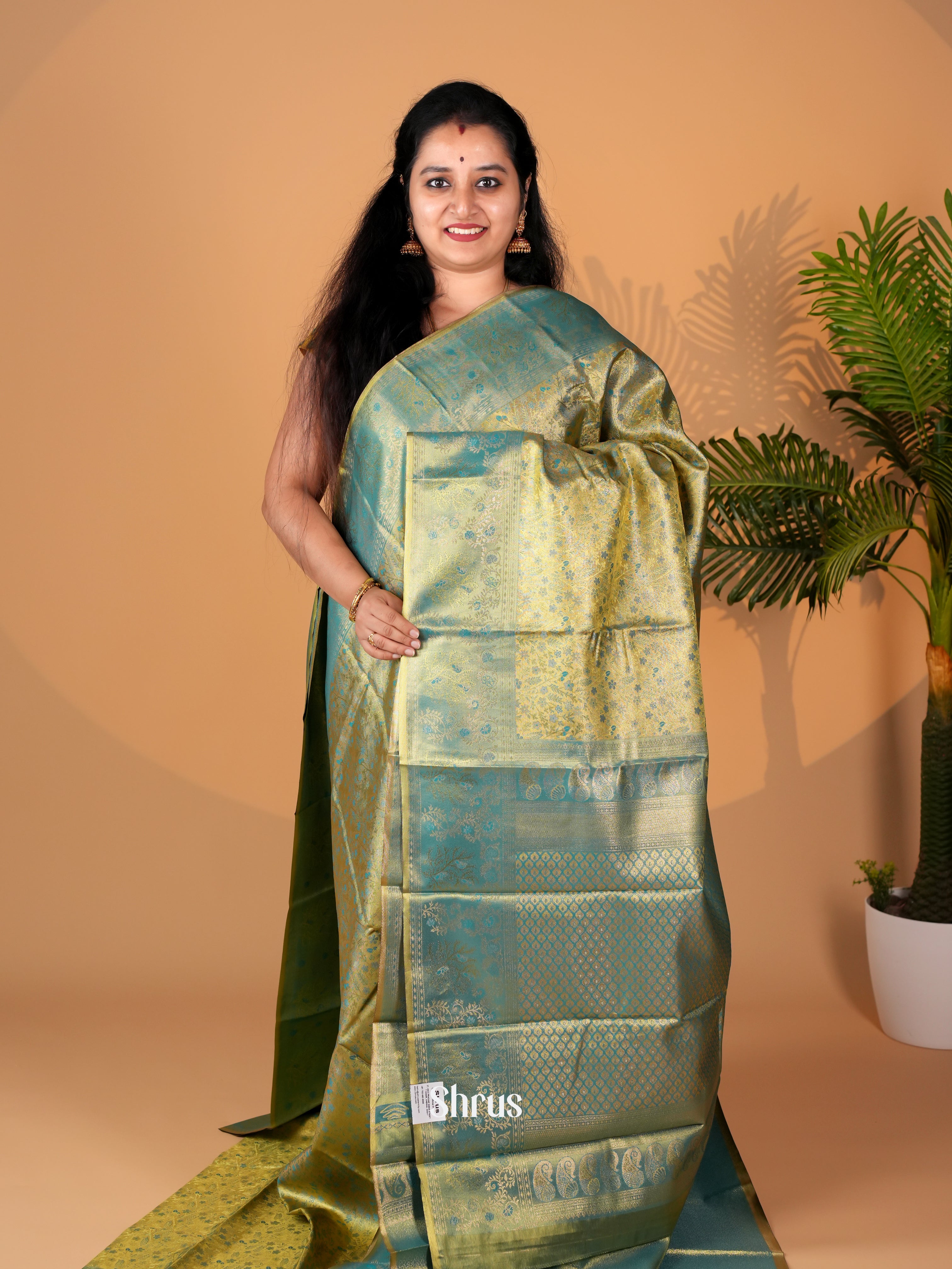 Green & Blue- Kanchipuram-halfpure Saree