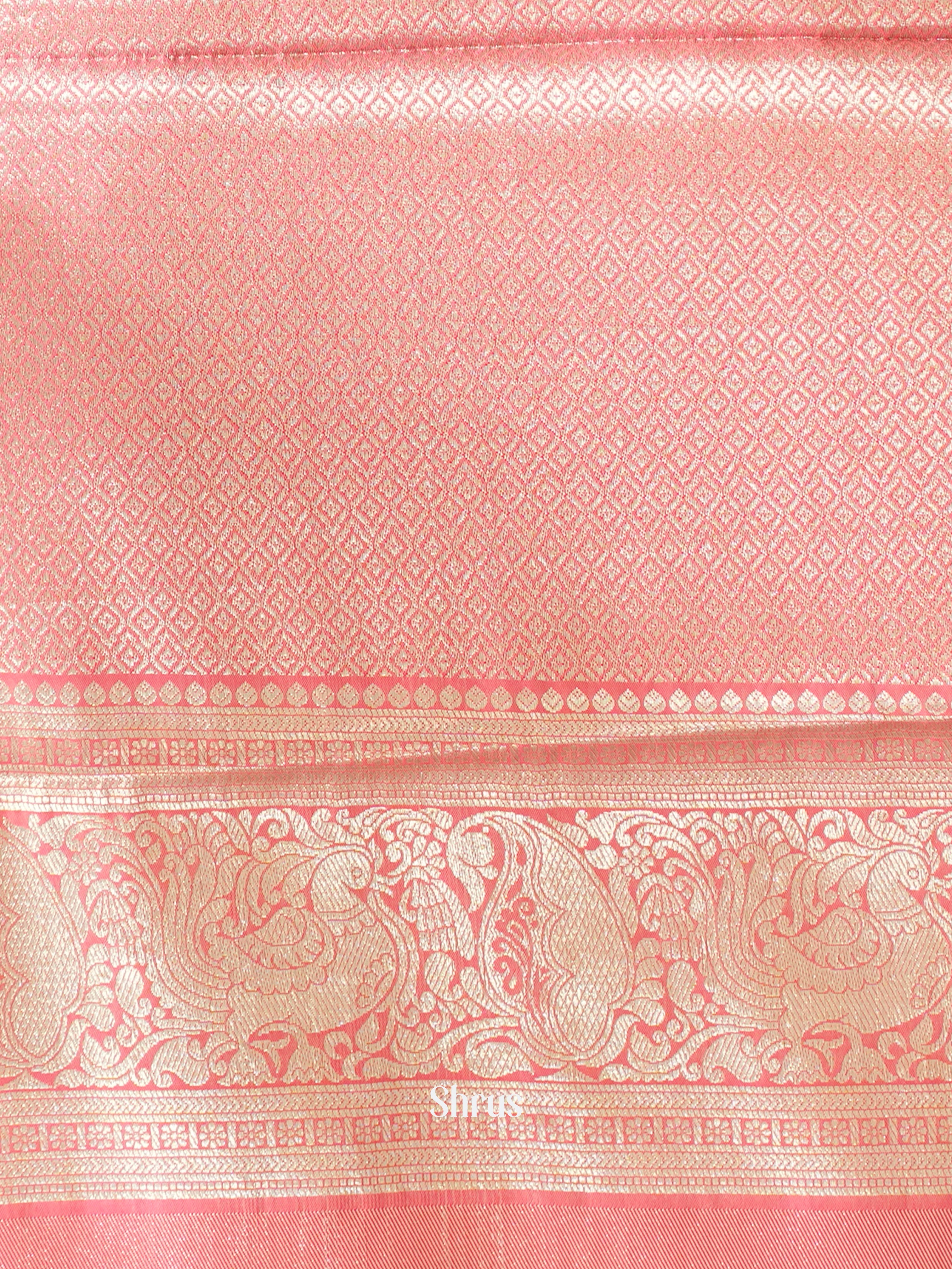 Cream & Pink - Kanchipuram-halfpure Saree