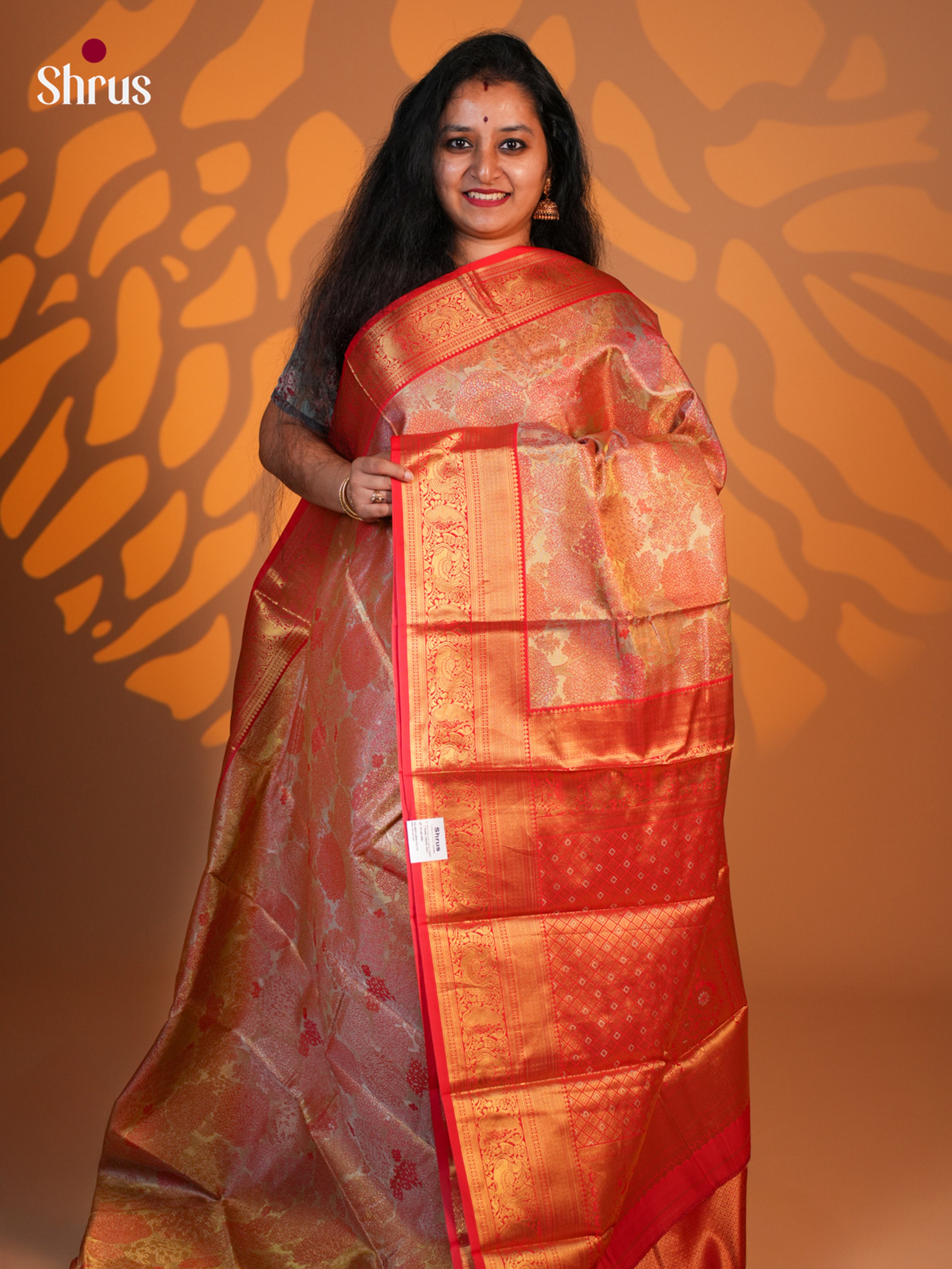 Dull Gold & Red - Kanchipuram-halfpure Saree