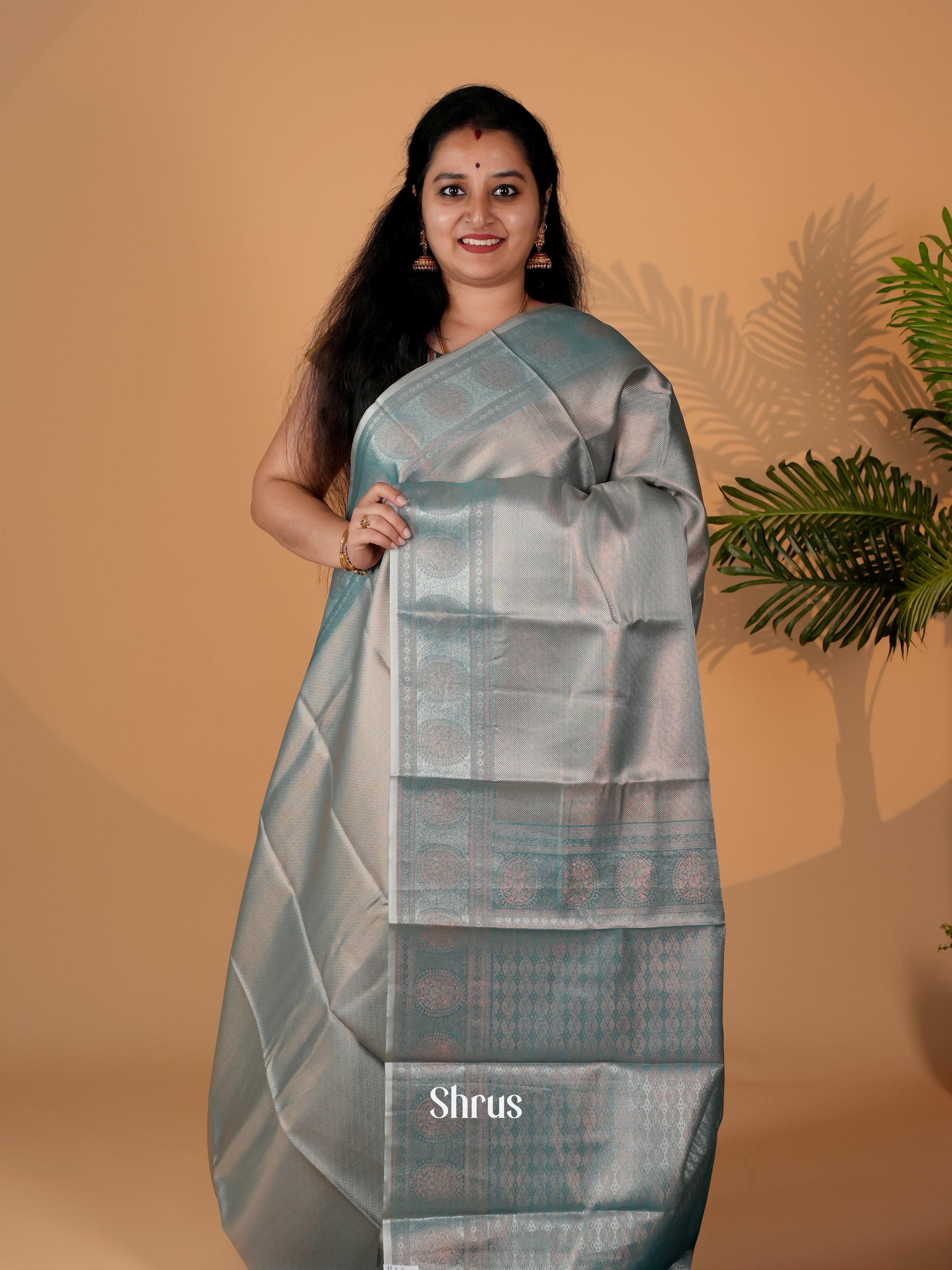 Blue - Kanchipuram-halfpure Saree