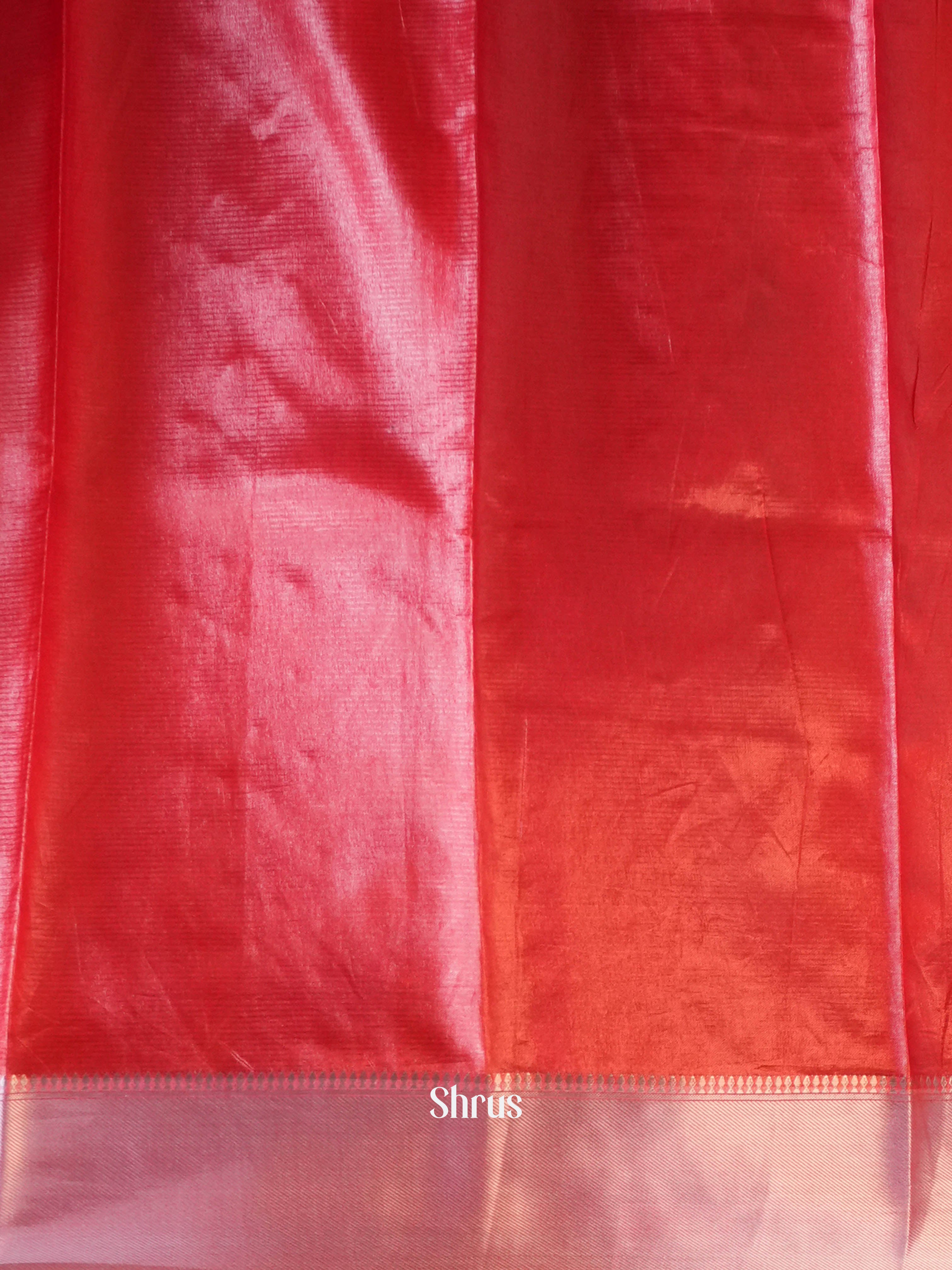 Red - Printed Tussar Saree