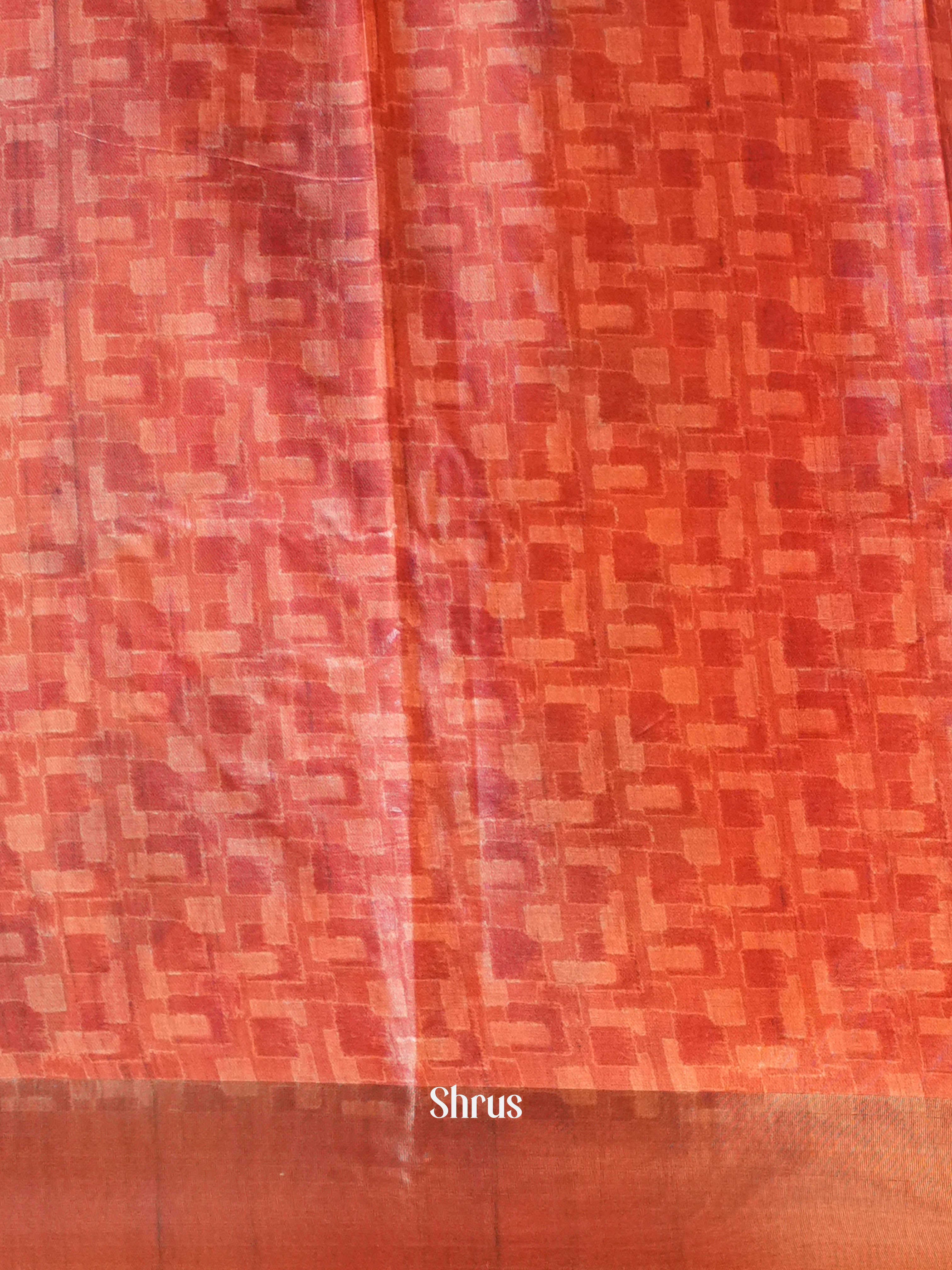 Red - Printed Tussar Saree