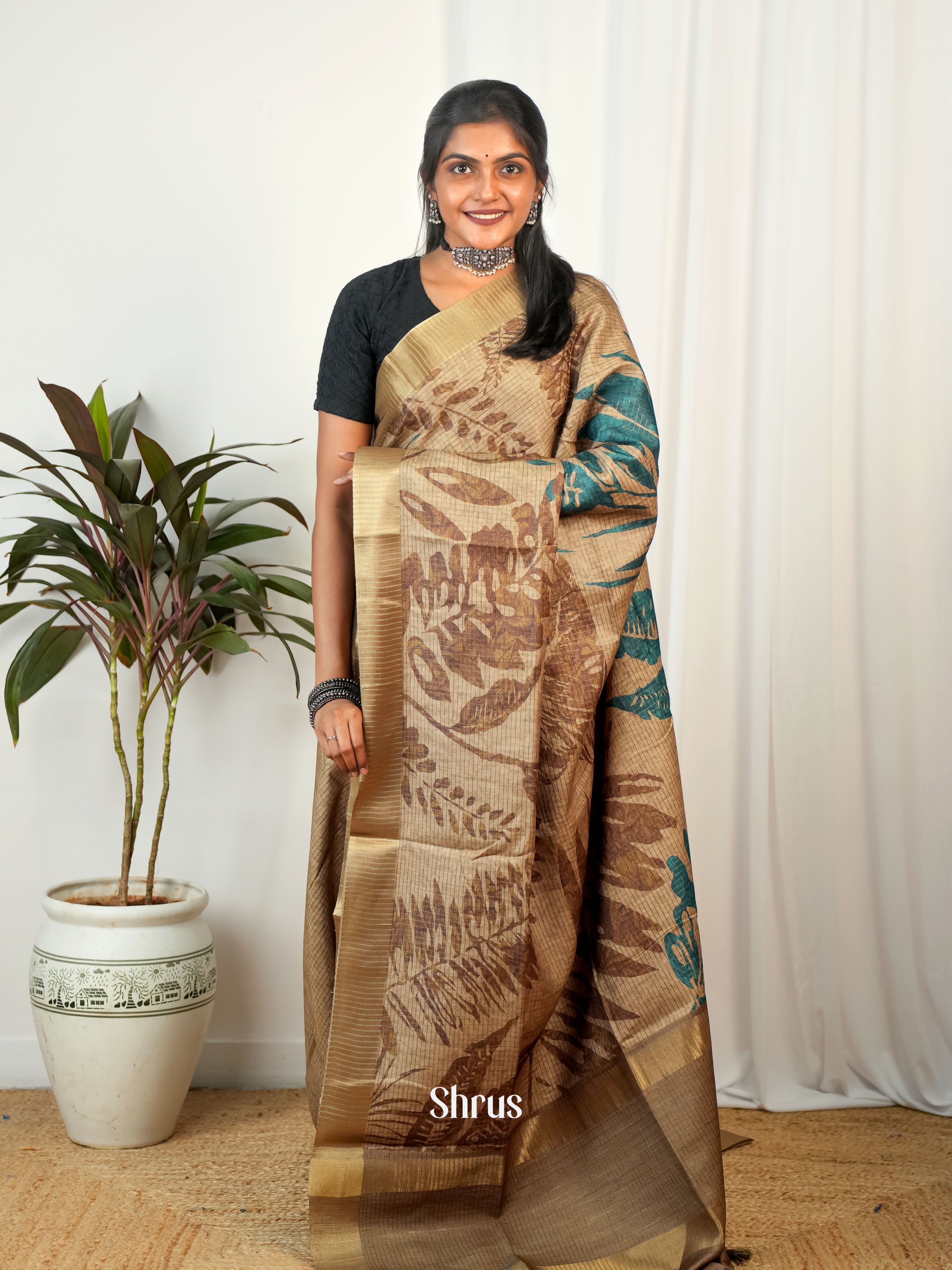 Brown - Semi Tussar Saree