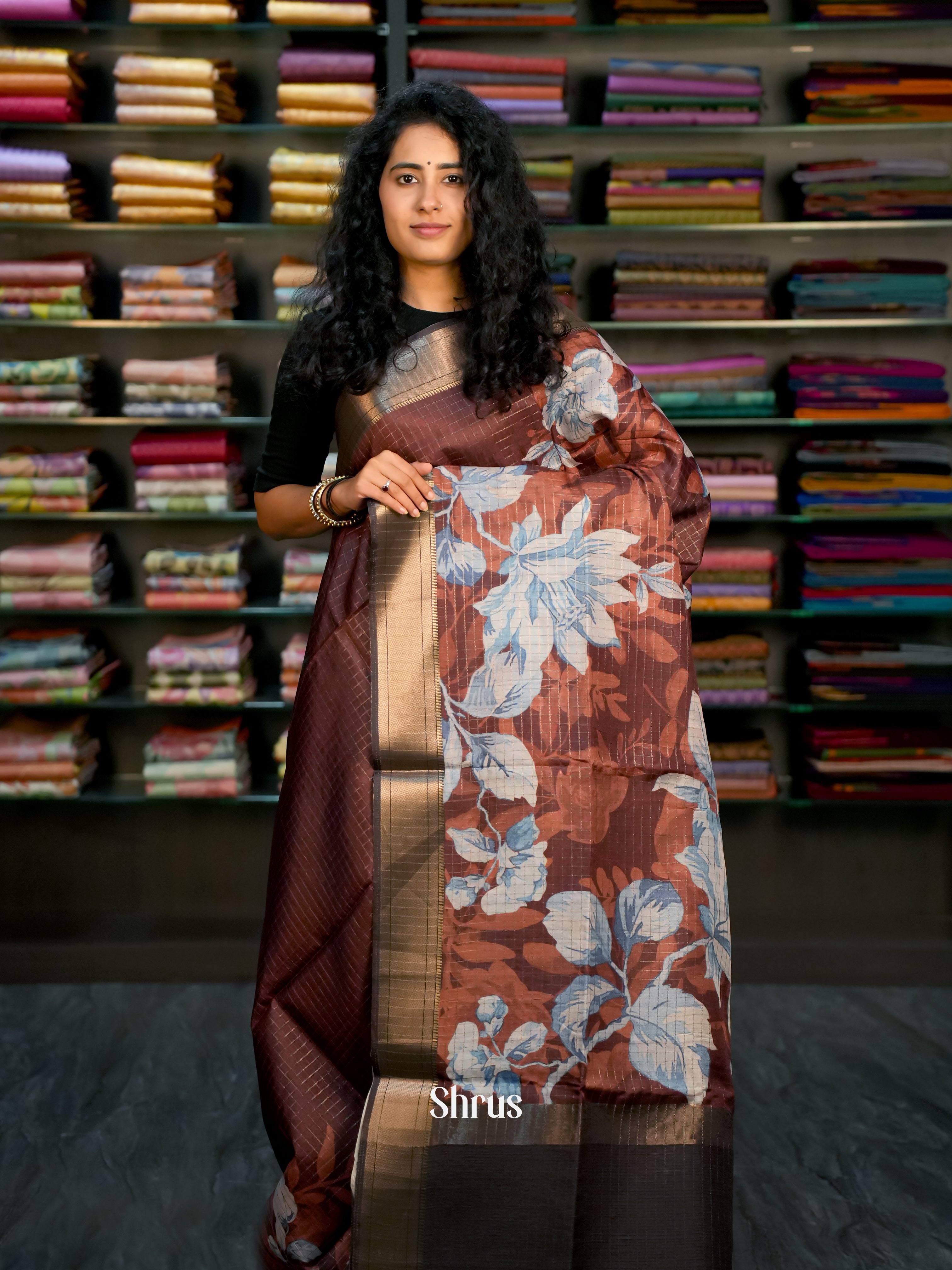 Brown - Semi Tussar Saree