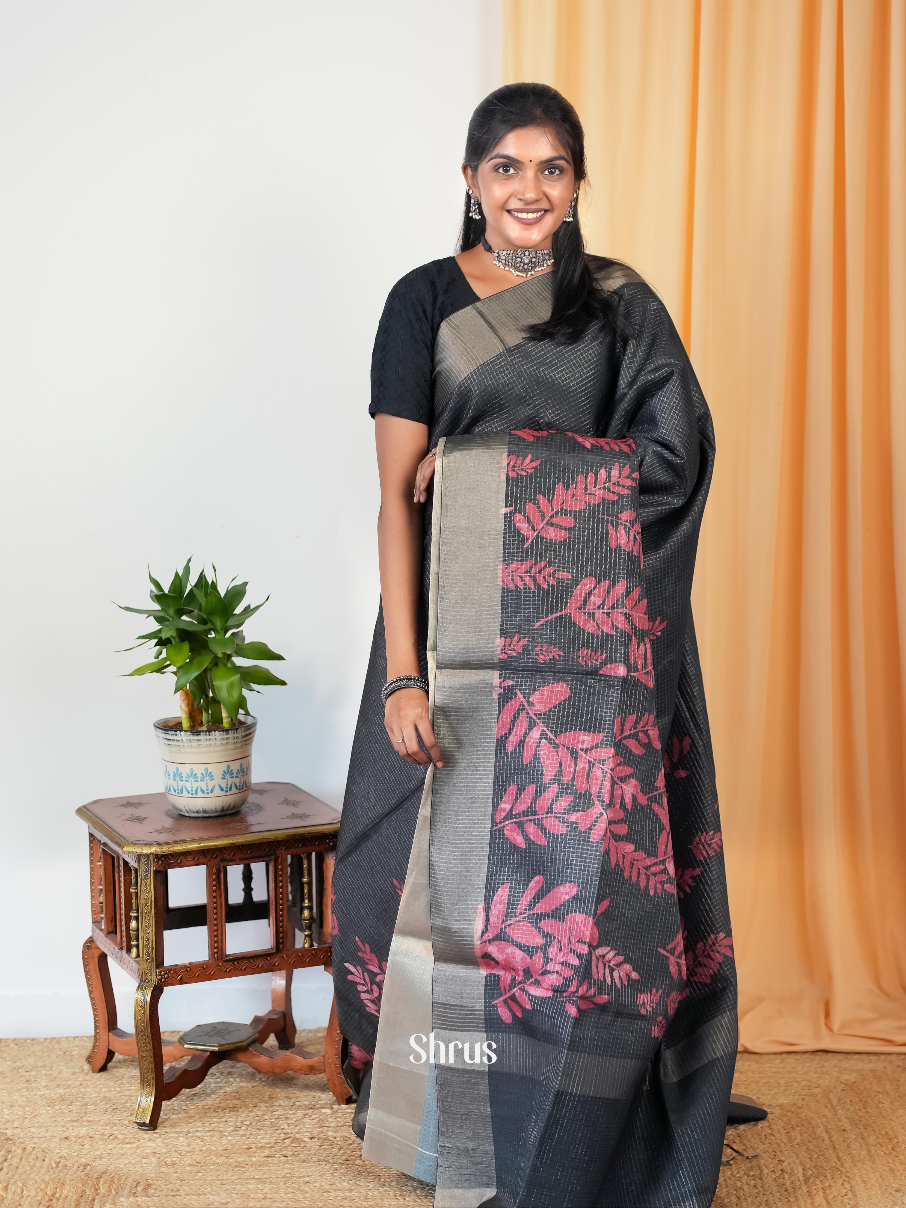 Black - Semi Tussar Saree