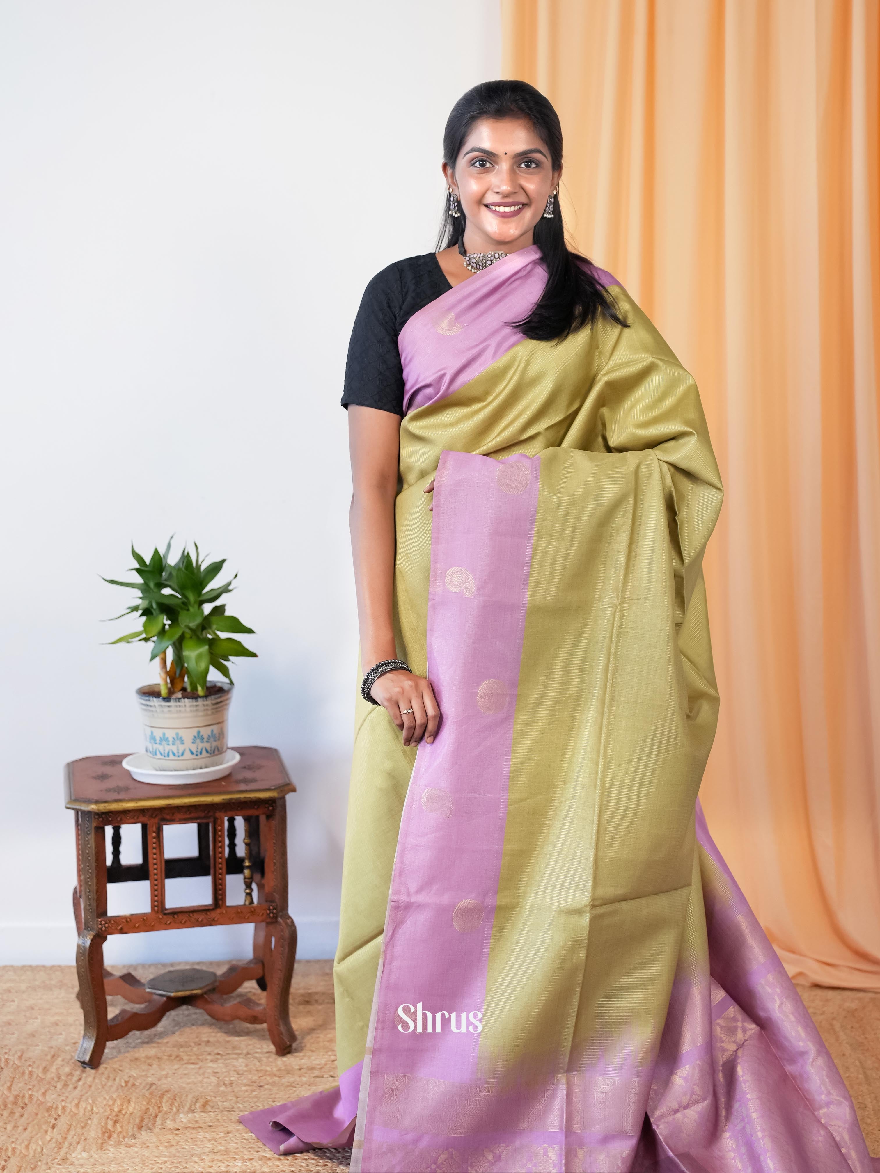 Green & Pink - Semi Tussar Saree