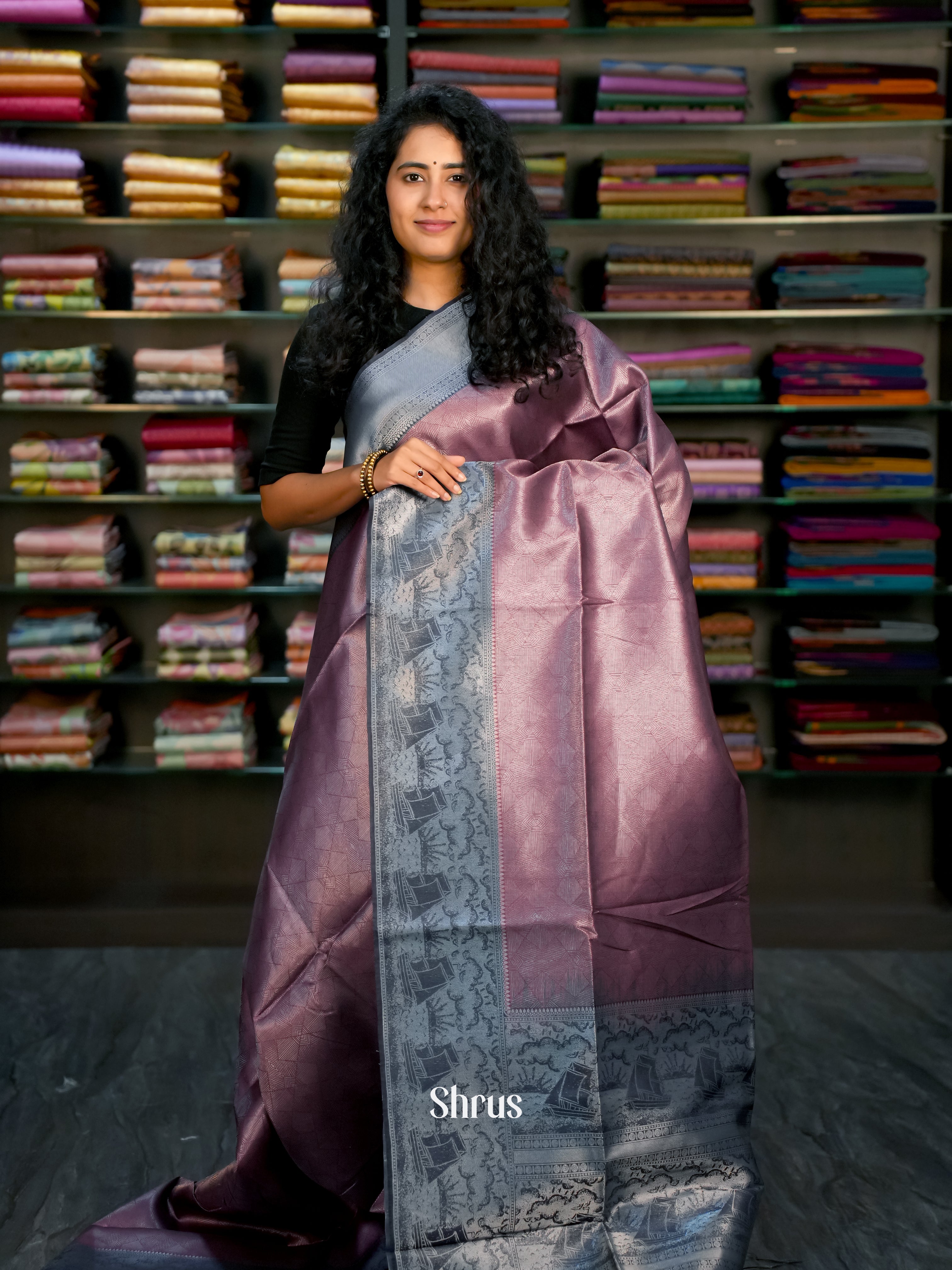 Purple & Blue - Semi Tussar Saree