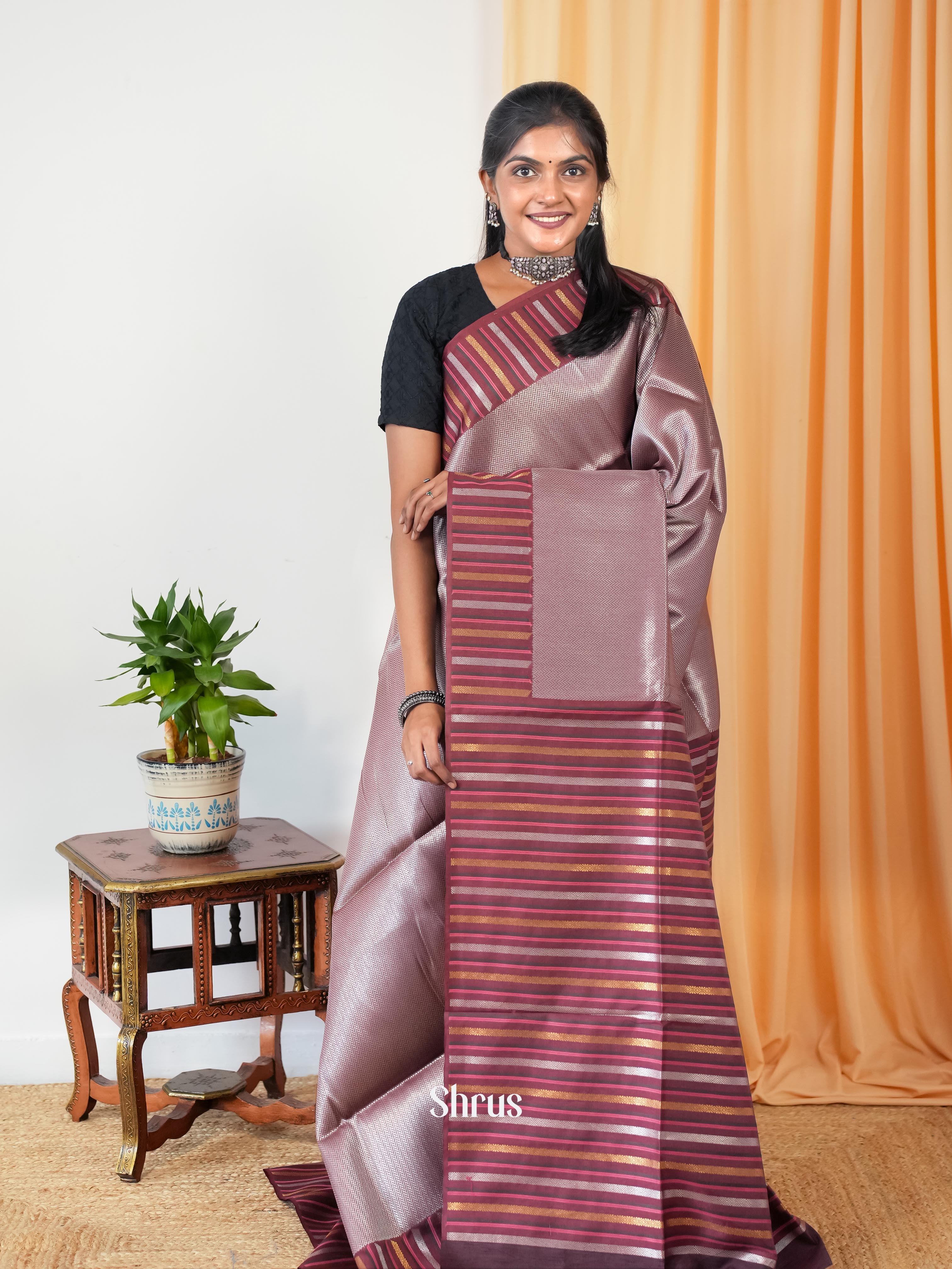 Brown - Semi Tussar Saree