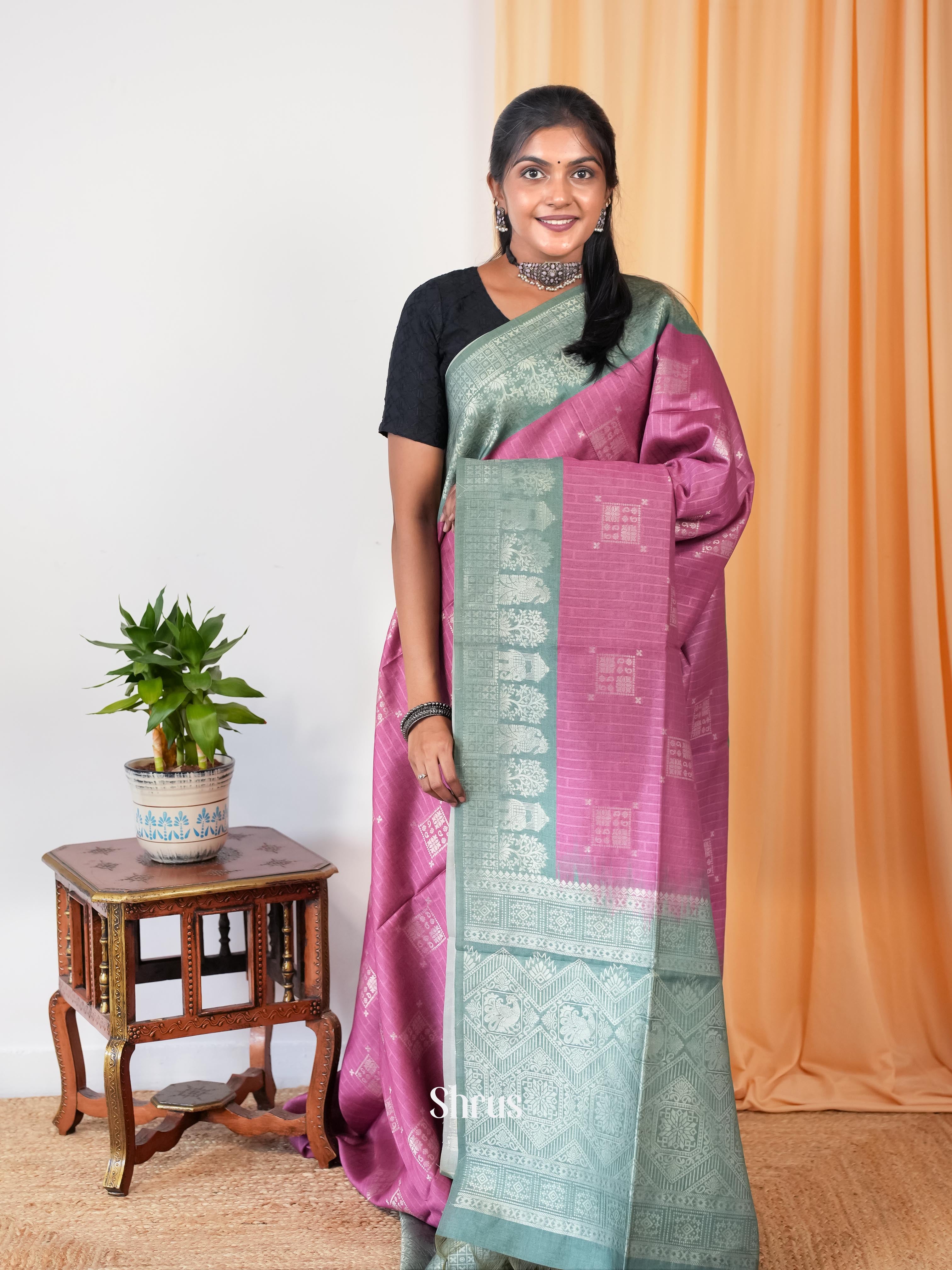 Pink & grey - Semi Tussar Saree