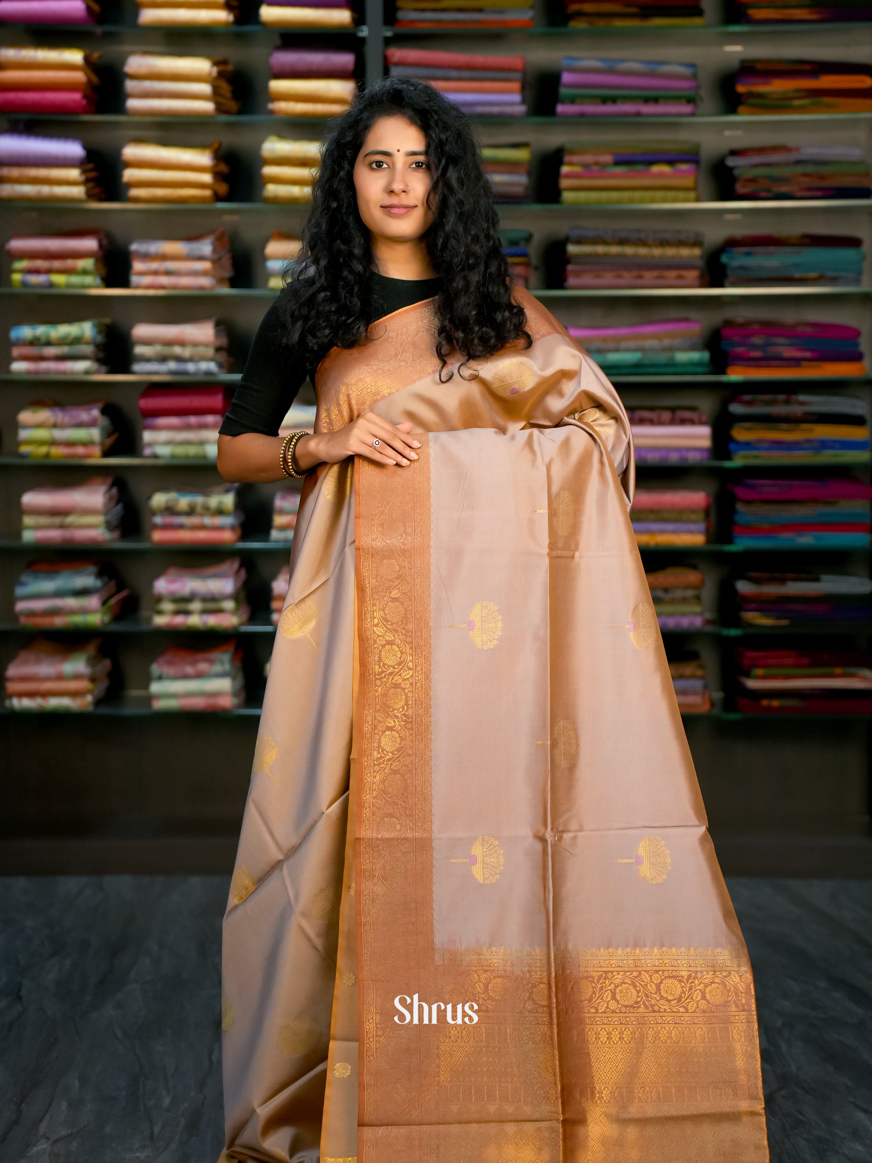 Grey & Brown - Semi Tussar Saree