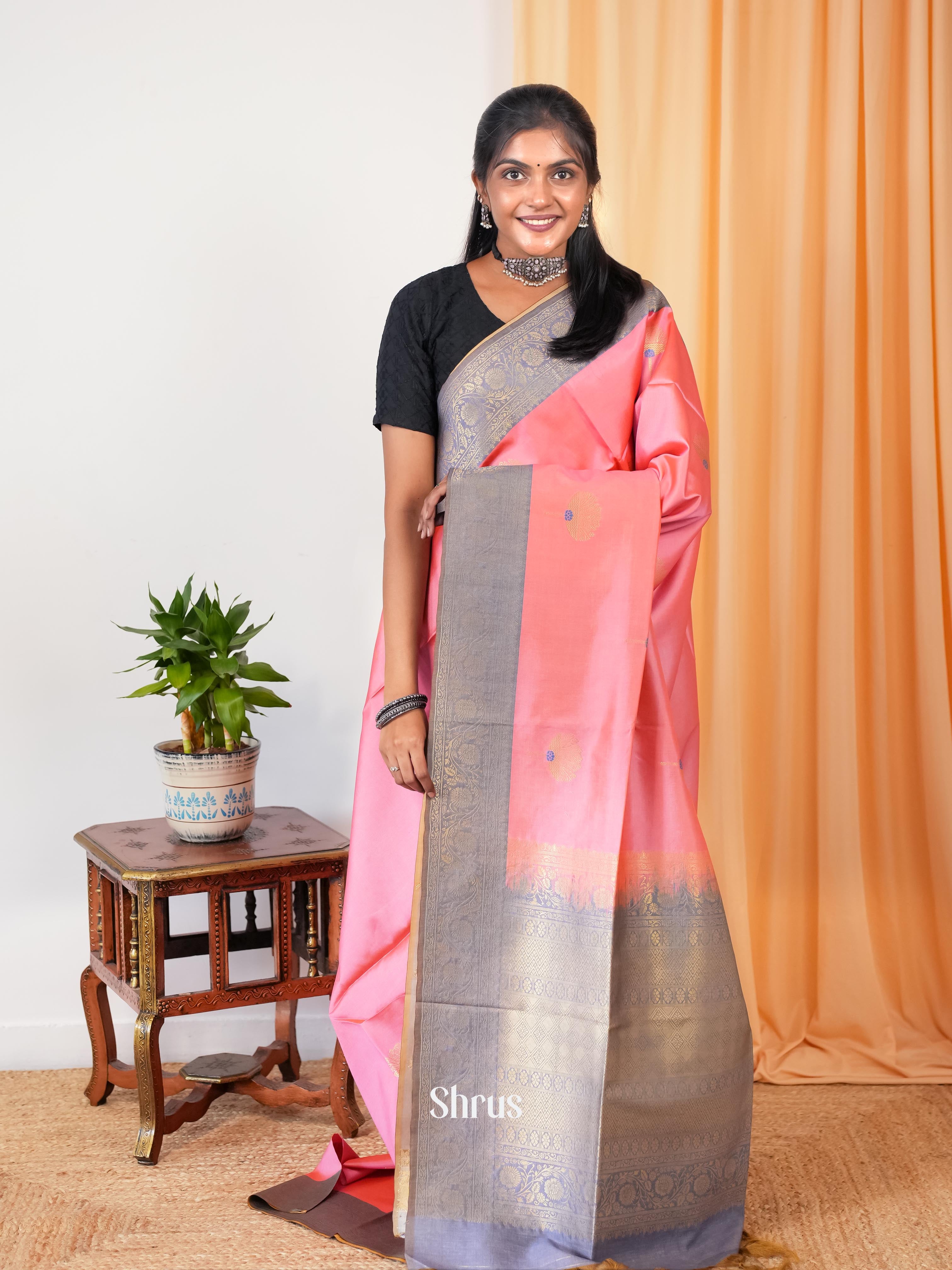 Pink & Purple - Semi Tussar Saree - Shop on Shrus.com