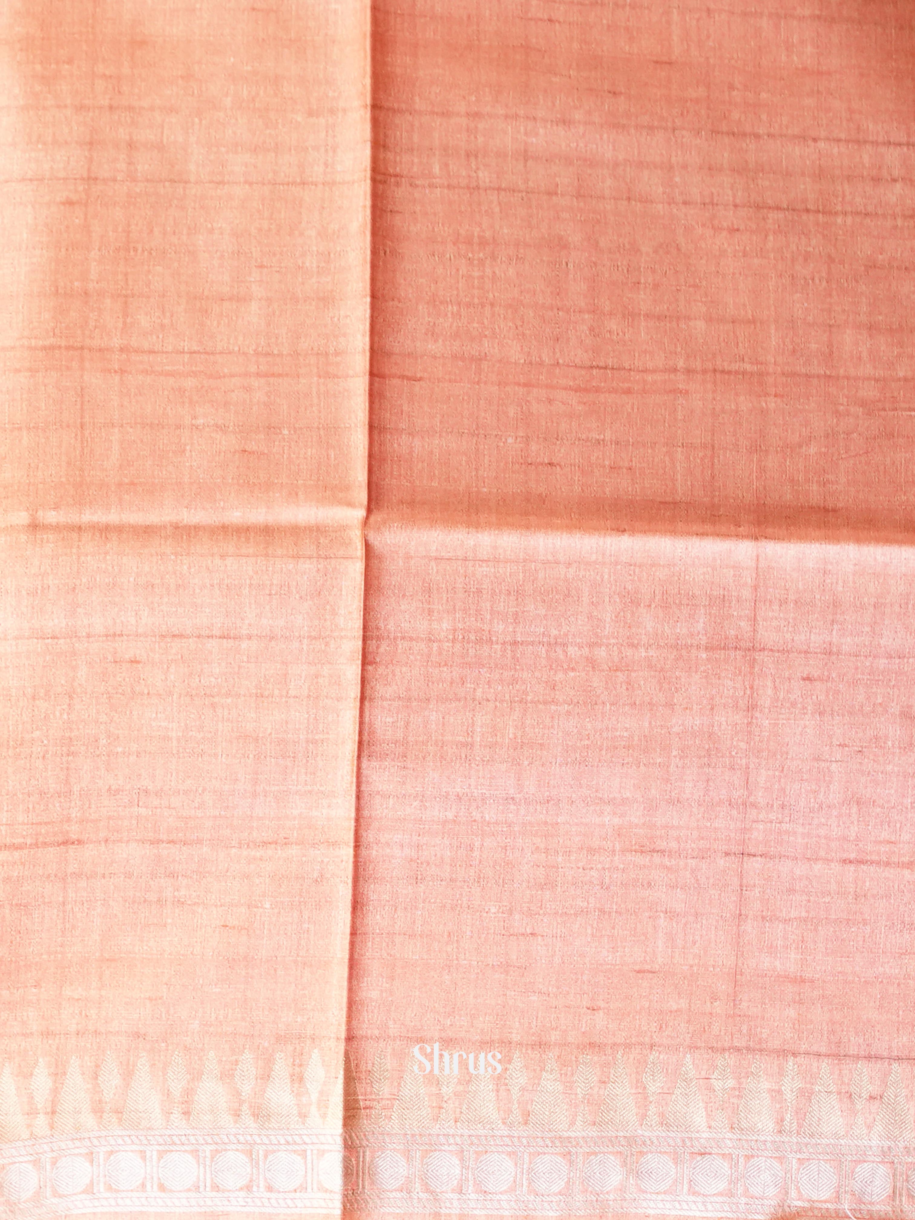 Cream & Pink - Semi Tussar Saree