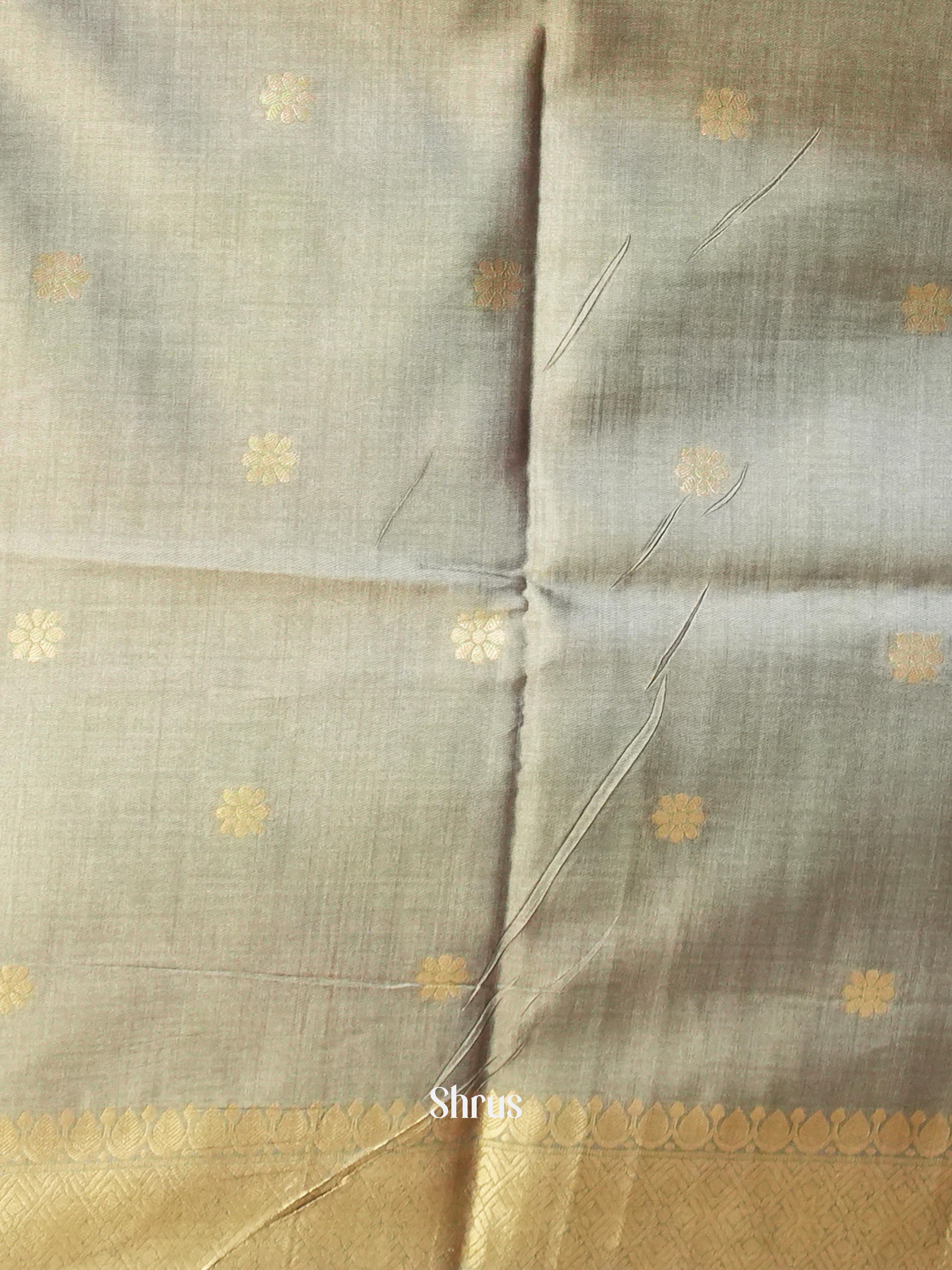 Yellow & Grey - Semi Tussar Saree