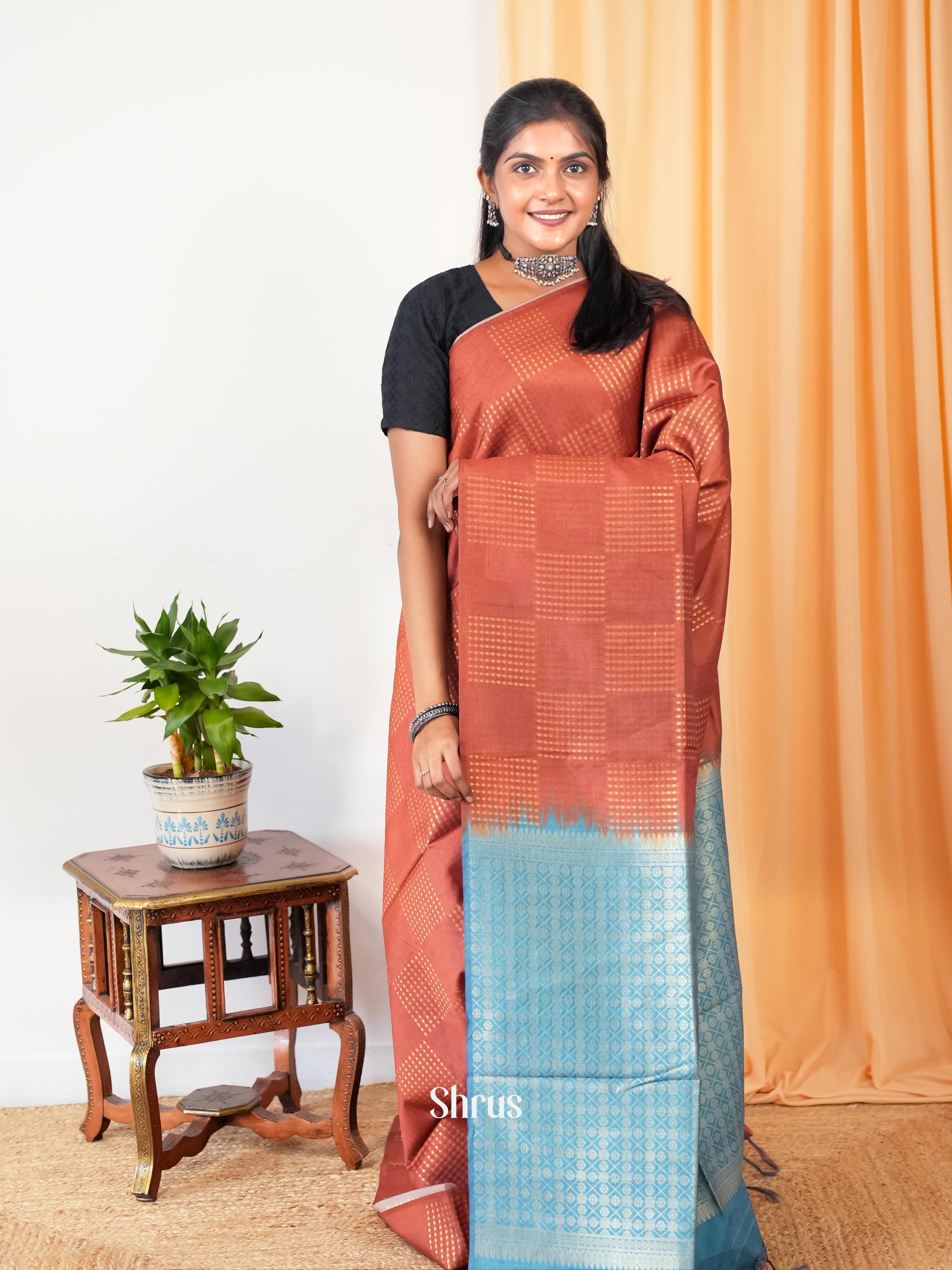 Red & Blue- Semi Tussar Saree